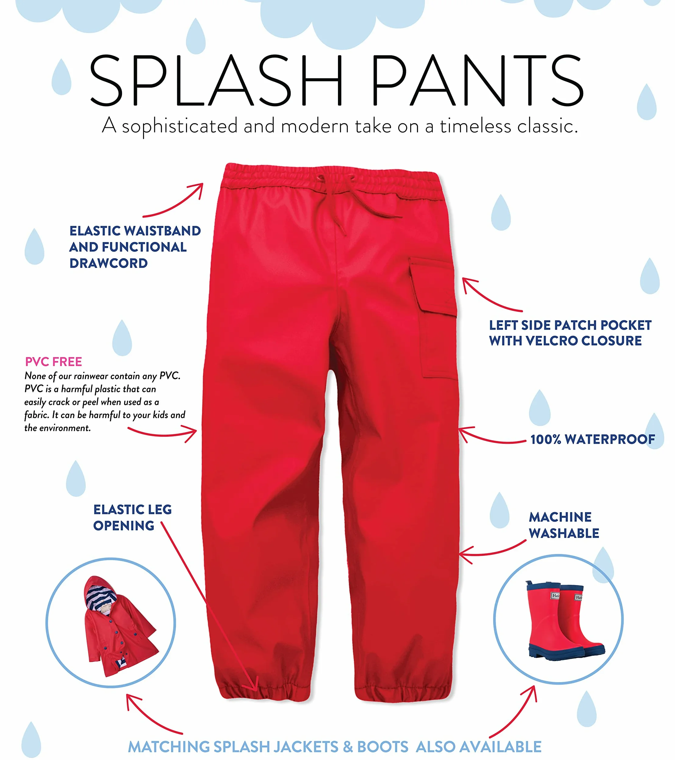 Hatley Childrens Splash Pant -Red - Spodnie przeciwdeszczowe Dziewczynki