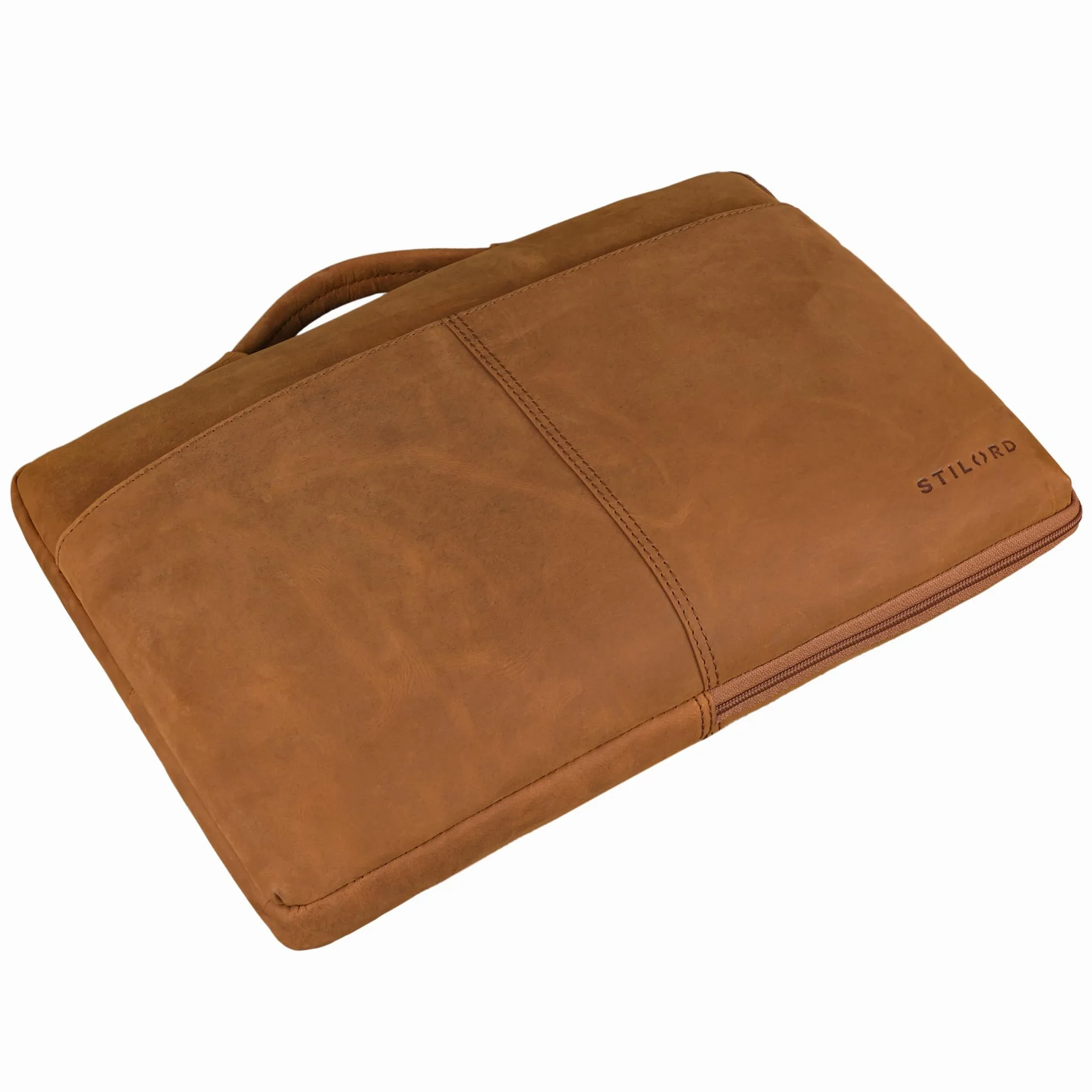 STILORD "Kit" 15,6 Cali Etui na Laptopa Skórzane Wąska Aktówka Męskie Etui na Dokumenty A4 do Pracy Biura Podróże Torebka Biznesowa z Prawdziwej Skóry Kolor:tan - ciemnobrązowy