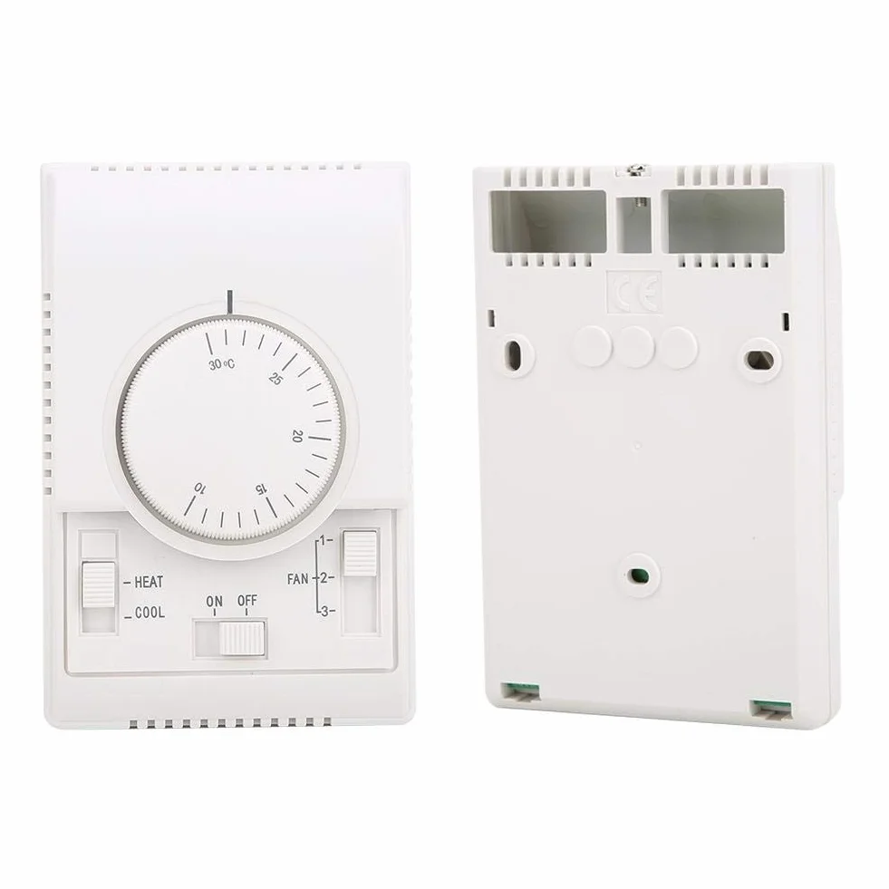 VOBOR Termostat pokojowy 10-30℃ AC 220 V, mechaniczny regulator temperatury z dwukierunkowym przyciskiem, ręczny termostat do centralnej klimatyzacji, wentylatora, termostatu