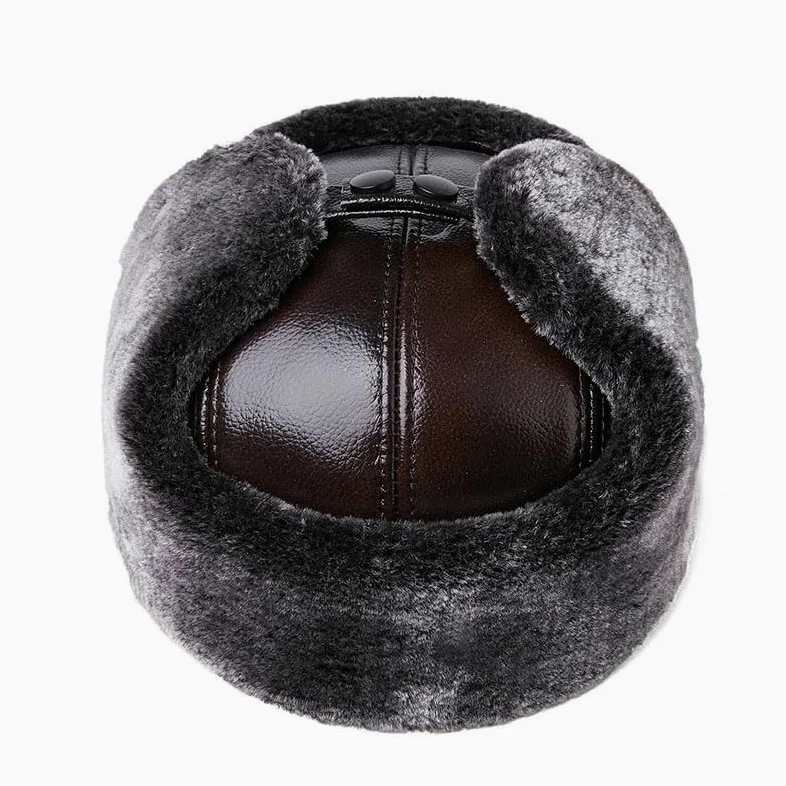 Gruba Męska Zimowa,Ciepła Czapka Nausznik Z Bawełny,Starsza,Zimowa,Futrzana Czapka,Brązowo-Szara,Rozmiar Xl 57-58 Cm(A-Xl57)