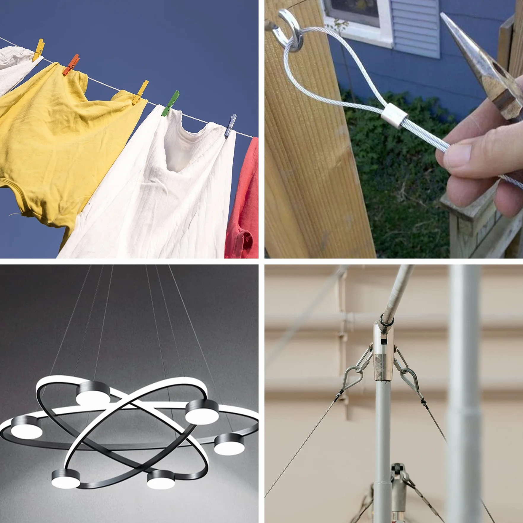 YSDMY Lina stalowa Stal nierdzewna 10 m Lina stalowa Drut ogrodowy 2 mm powlekany PVC | Zacisk linowy Zacisk linowy M2 | Kausze do lin stalowych 2 mm | Tuleje aluminiowe zacisk aluminiowy 2mm