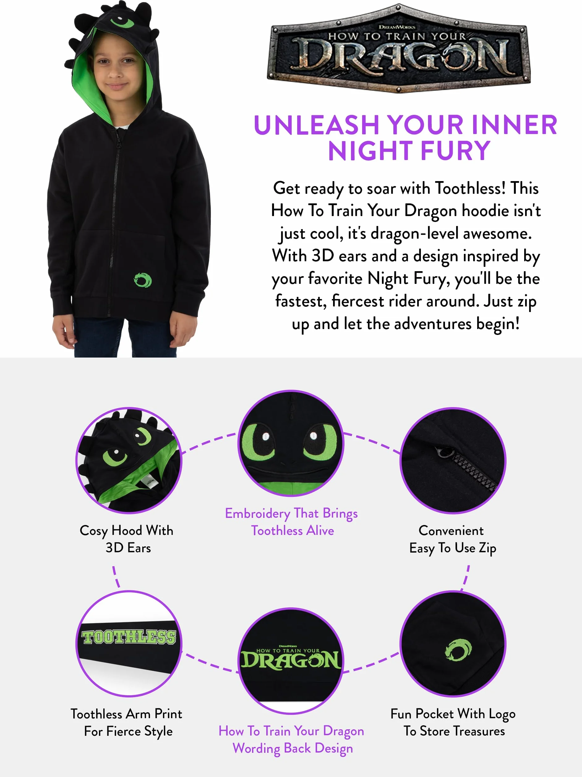 Bluza Chłopięca How To Train Your Dragon z Szczerbatkiem, Hoodie Dziecięca ze Smokiem