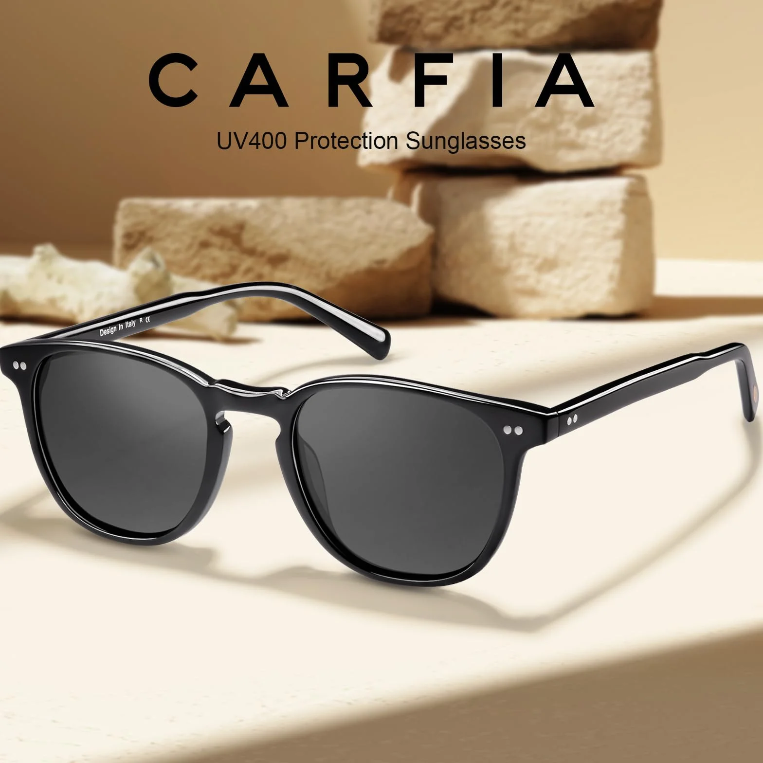 CARFIA vintage okulary przeciwsłoneczne z polaryzacją dla mężczyzn z ochroną UV i prostokątnymi oprawkami z octanu