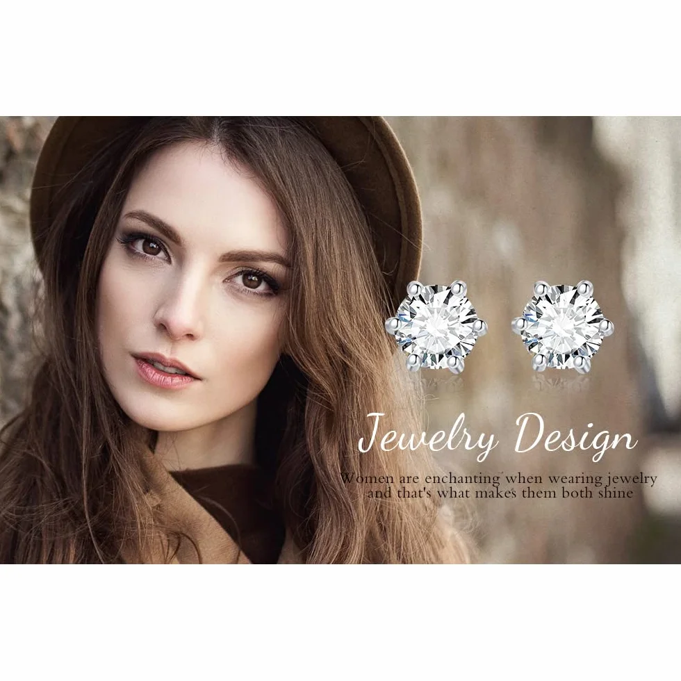 JewelryPalace Okrągłe kolczyki sztyfty Moissanite Srebro 925 Kolczyki damskie Srebrne dziewczęce kamienie szlachetne Prezent