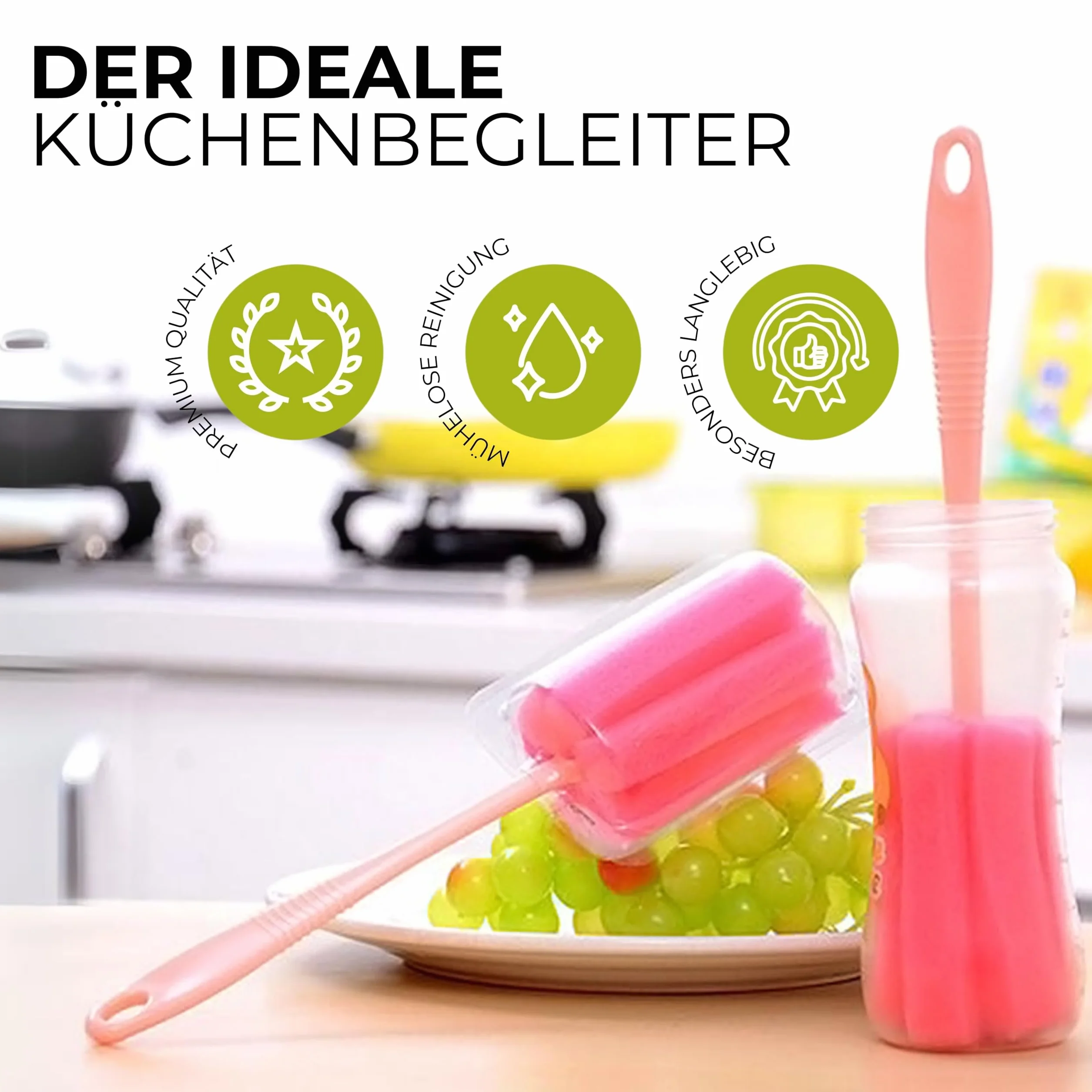 Gadget-Hero szczotka do czyszczenia butelka, zestaw 6 sztuk, gąbka do mycia naczyń, nie rysuje się, długie uchwyty, gąbka do czyszczenia butelka dla niemowląt