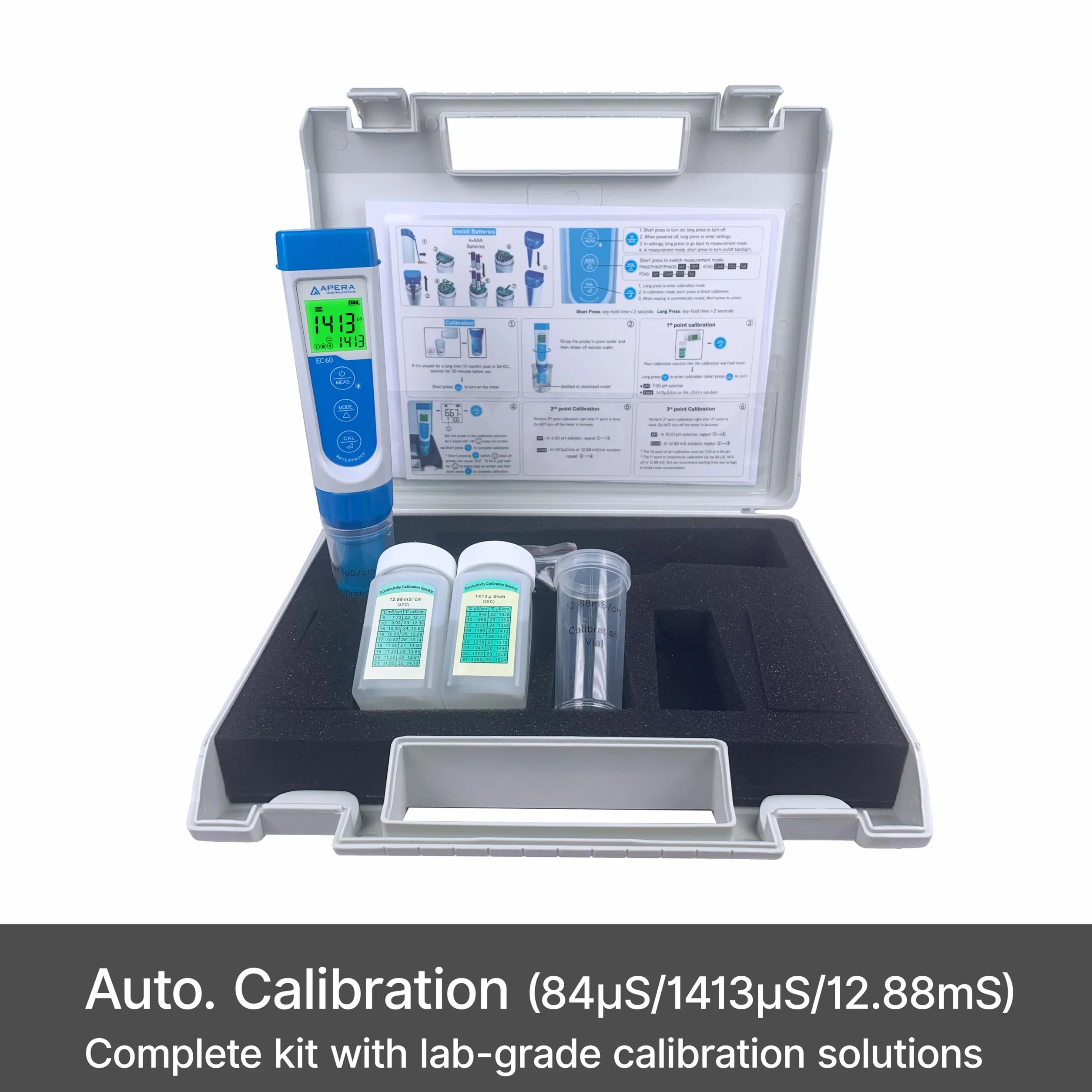 Apera Instruments EC60 wysokiej jakości tester kieszonkowy przewodności, ± 1% dokładności, łatwe przełączanie EC/TDS/salinity, wymienny czujnik BPB, ± 0,5 °C czujnik temperatury