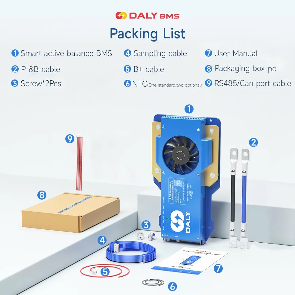 DALY 100A 8S-17S 24V-60V Smart BMS z aktywnym wyważaczem 1A i wbudowanym Bluetooth RS485 CAN do akumulatora litowego NCM/LFP/LTO