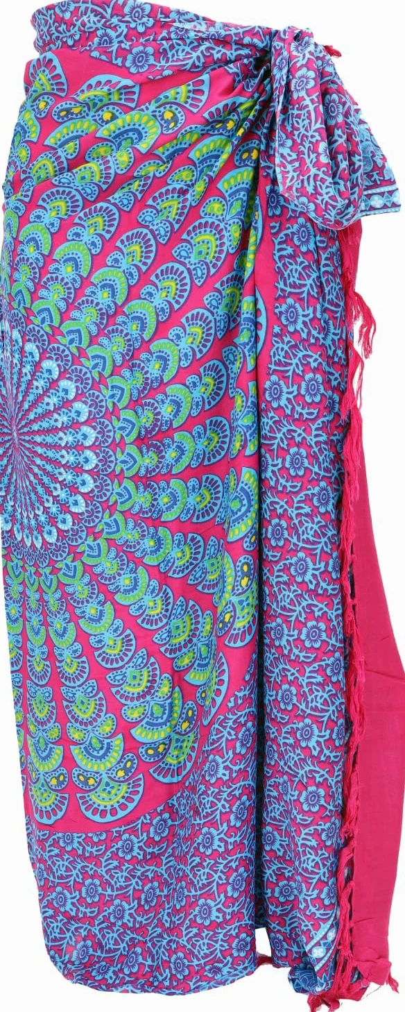 Bali Sarong Pareo Chusta na Ścianę Spódnica do Przewijania Mandala 160 x 115 cm Niebieski Różowy