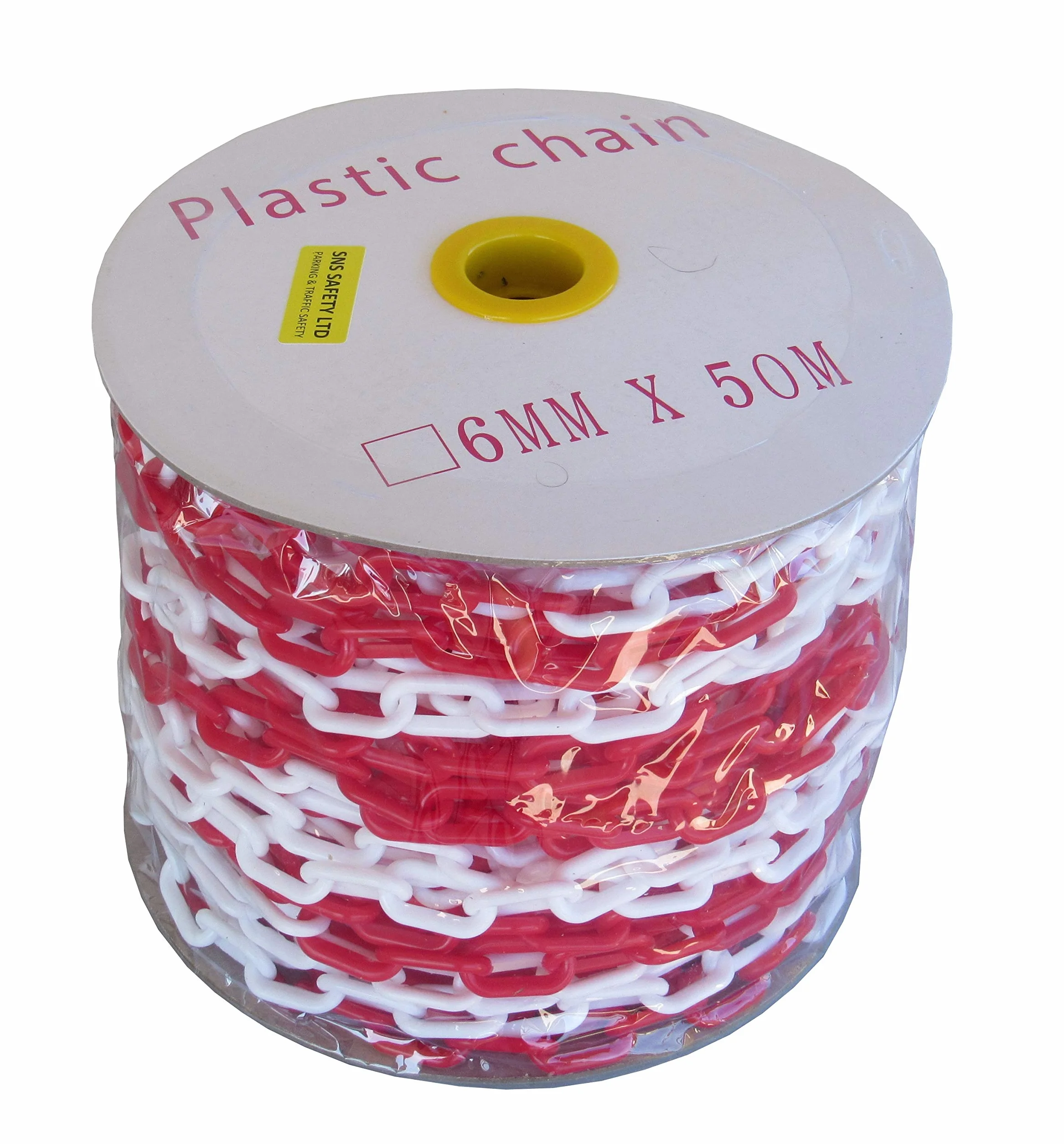 Czerwony i biały plastikowy łańcuch 6 mm 50 metrów (50 m)