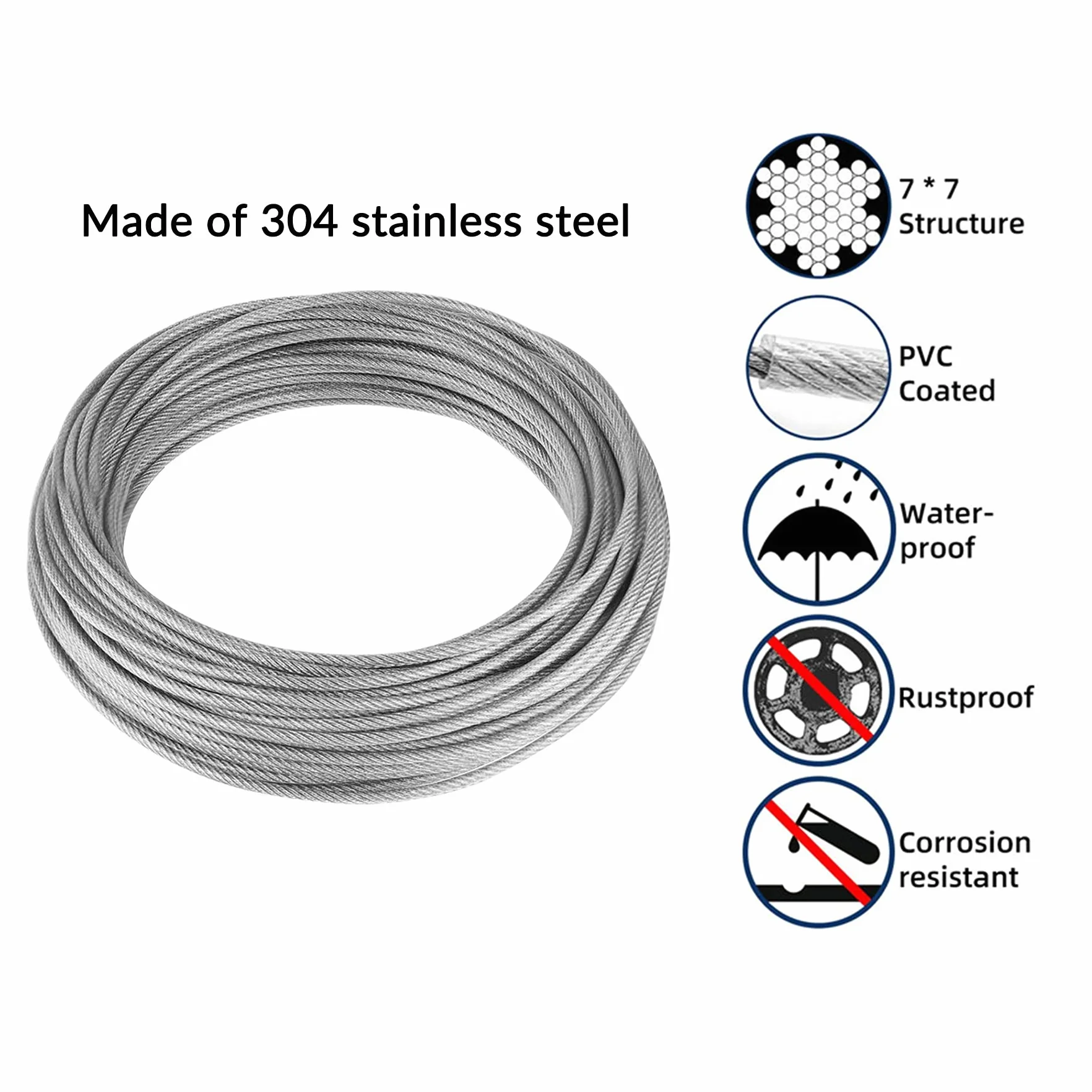 YSDMY Lina stalowa Stal nierdzewna 10 m Lina stalowa Drut ogrodowy 2 mm powlekany PVC | Zacisk linowy Zacisk linowy M2 | Kausze do lin stalowych 2 mm | Tuleje aluminiowe zacisk aluminiowy 2mm