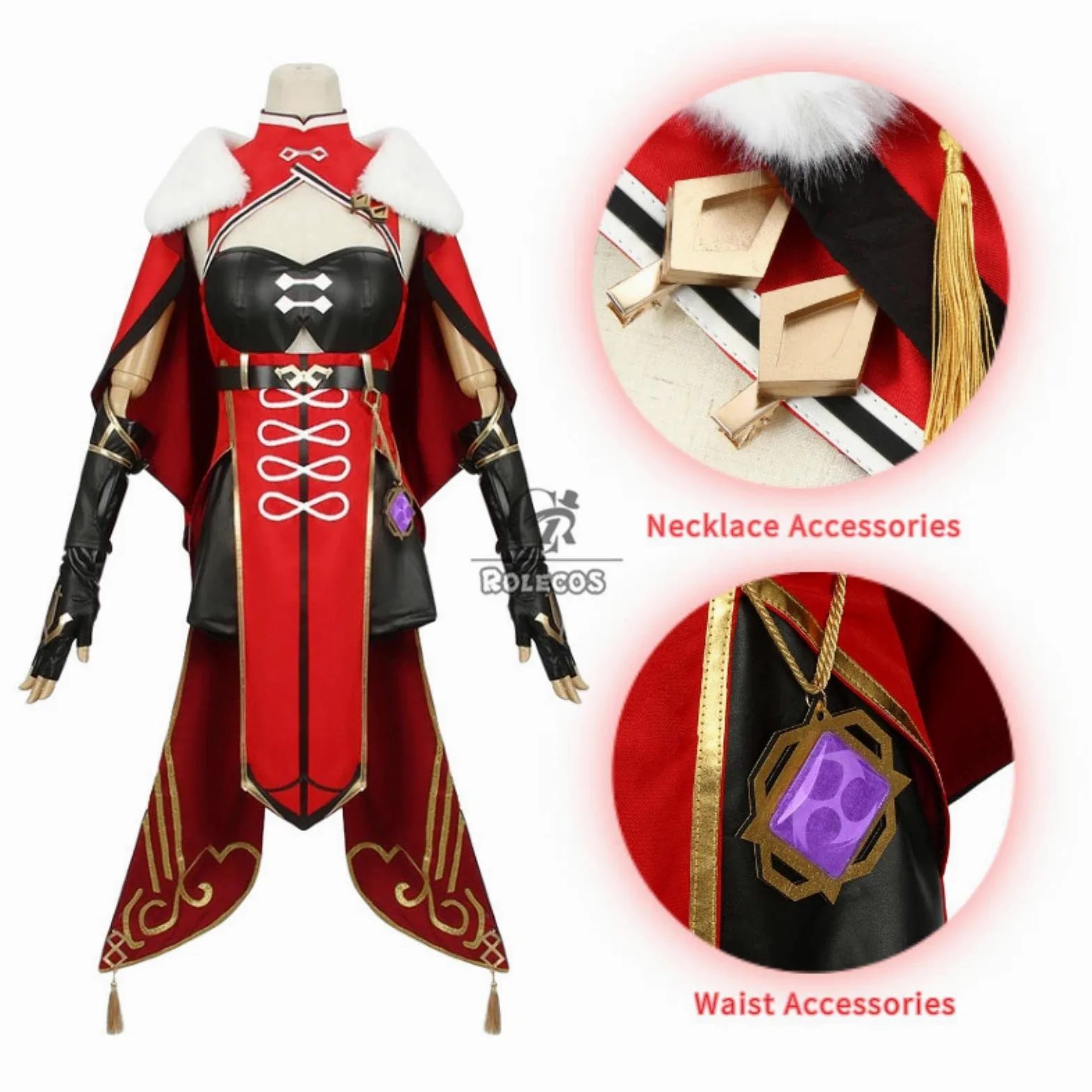 ROLECOS Genshin Impact Beidou przebranie na karnawał Beidou przebranie na karnawał kobiety czarny czerwony kostium na halloween sukienka z płaszczem pełny zestaw