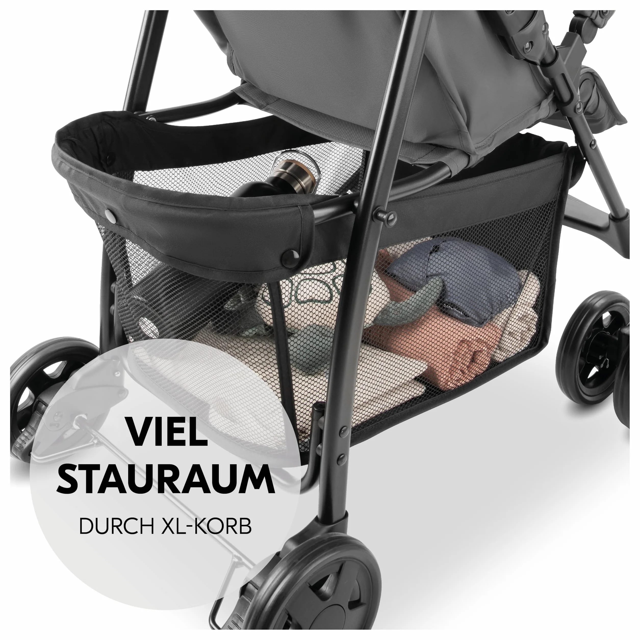 hauck Buggy Sport, Grey - lekki jak piórko wózek podróżny, 5,9 kg, z funkcją leżenia dla dzieci od urodzenia do 15 kg, mały, składany, duży kosz na zakupy do 3 kg