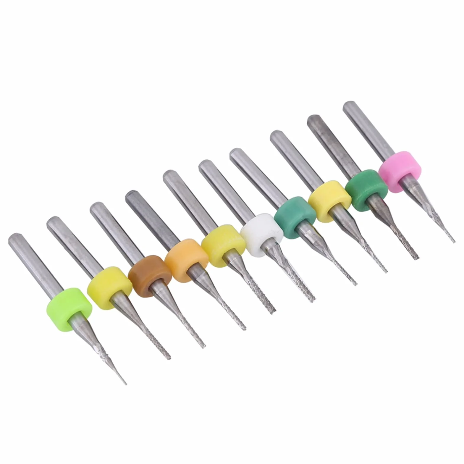 Zestaw frezów trzpieniowych z węglików spiekanych 10 szt. Bity do grawerowania PCB ze stali wolframowej o średnicy od 0,5 mm do 1,4 mm z trzpieniem 1/8 cala do płytek drukowanych