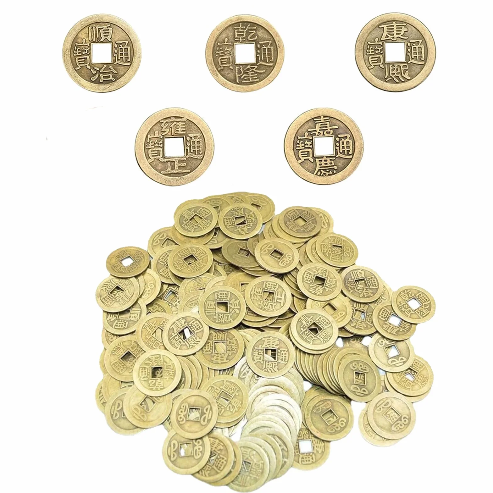 50 sztuk monet na szczęście I-Ching dla zdrowia i dobrobytu, chińskie monety Feng Shui, 2 cm, brąz, moneta wisząca