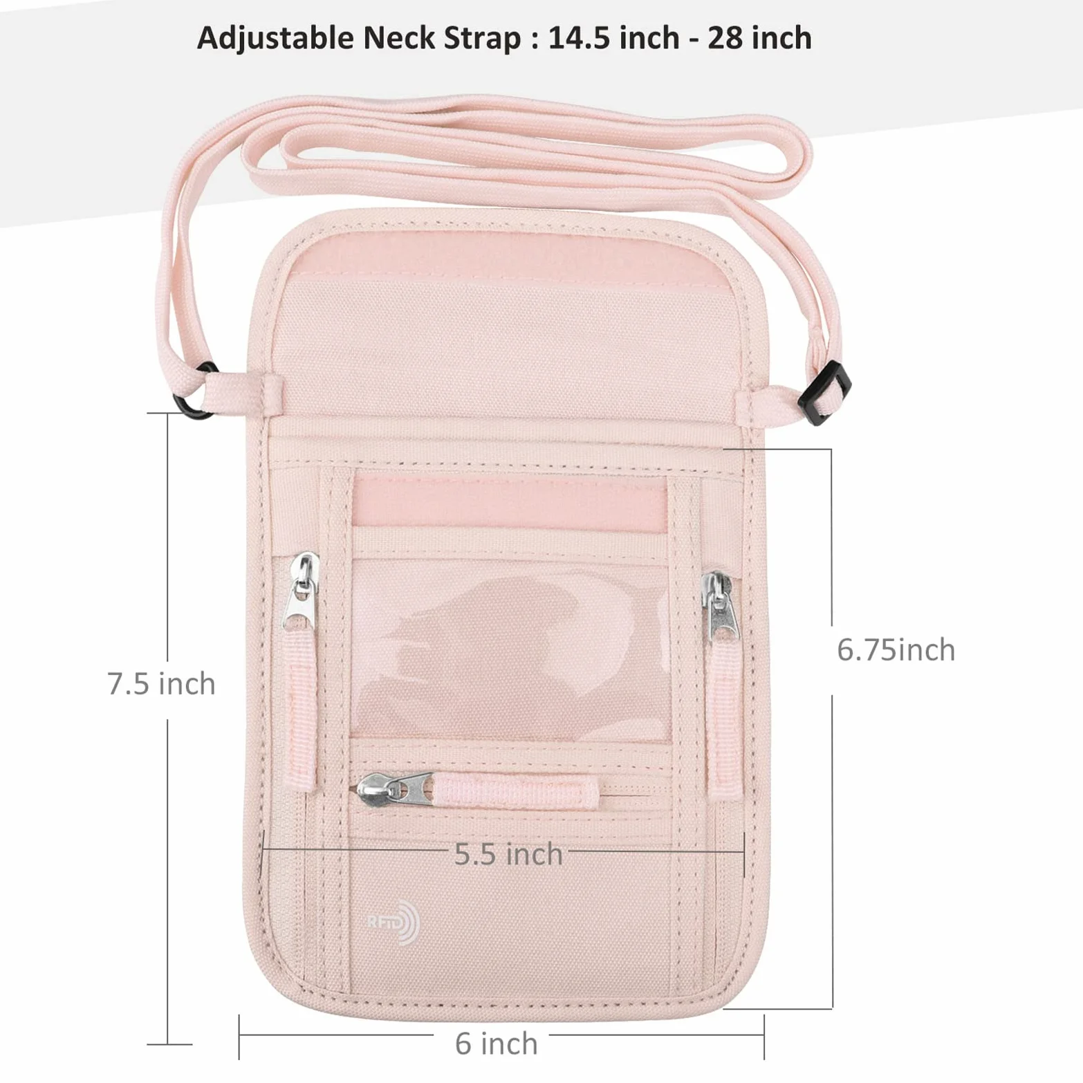 WALNEW Passport Holder Neck Pouch Travel Wallet for Women and Men, RFID Blocking Security Slim Traveling Wallet with Around Neck Lanyard Strap, Pink