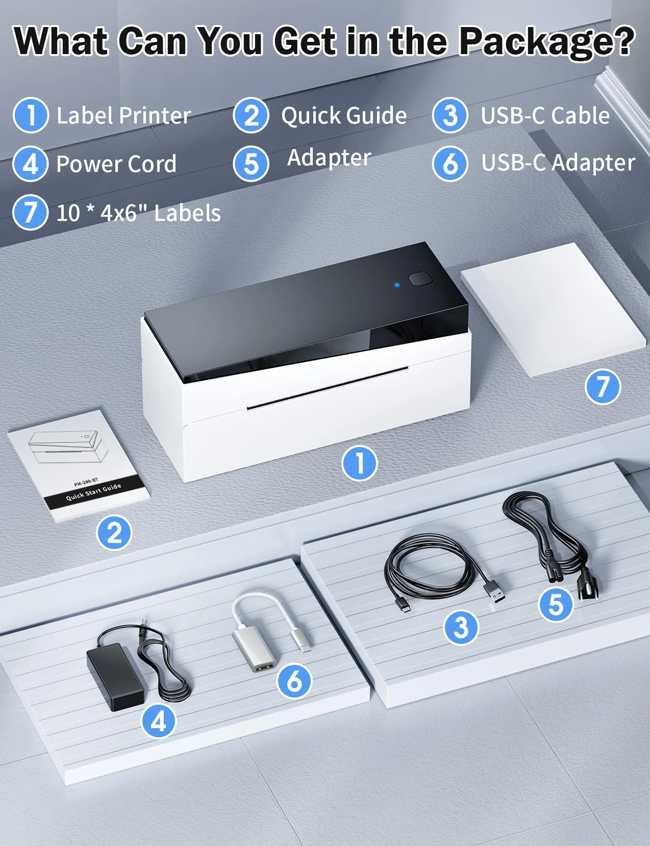 Memoking Drukarka etykiet Bluetooth DHL, przenośna drukarka termiczna 4 x 6 etykiet dla małych firm rodzinnych, 249-BT Label Printer do Ebay, Etsy, UPS, USPS, Amazon, Royal Mail, Hermes, Shopify