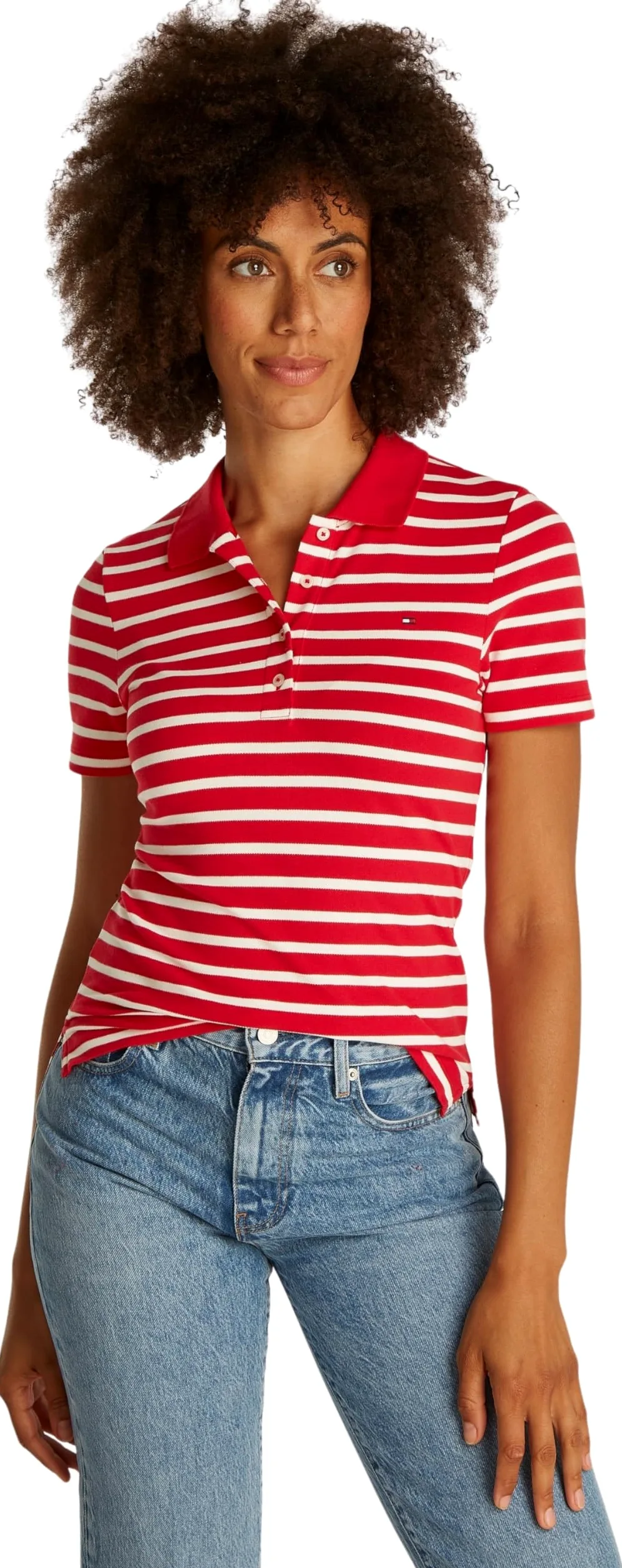 TOMMY HILFIGER Damska koszulka polo 1985 SLIM PIQUE SS WW0WW43225, czerwona, M, Czerwony (podstawowy czerwony/ecru Stp), M