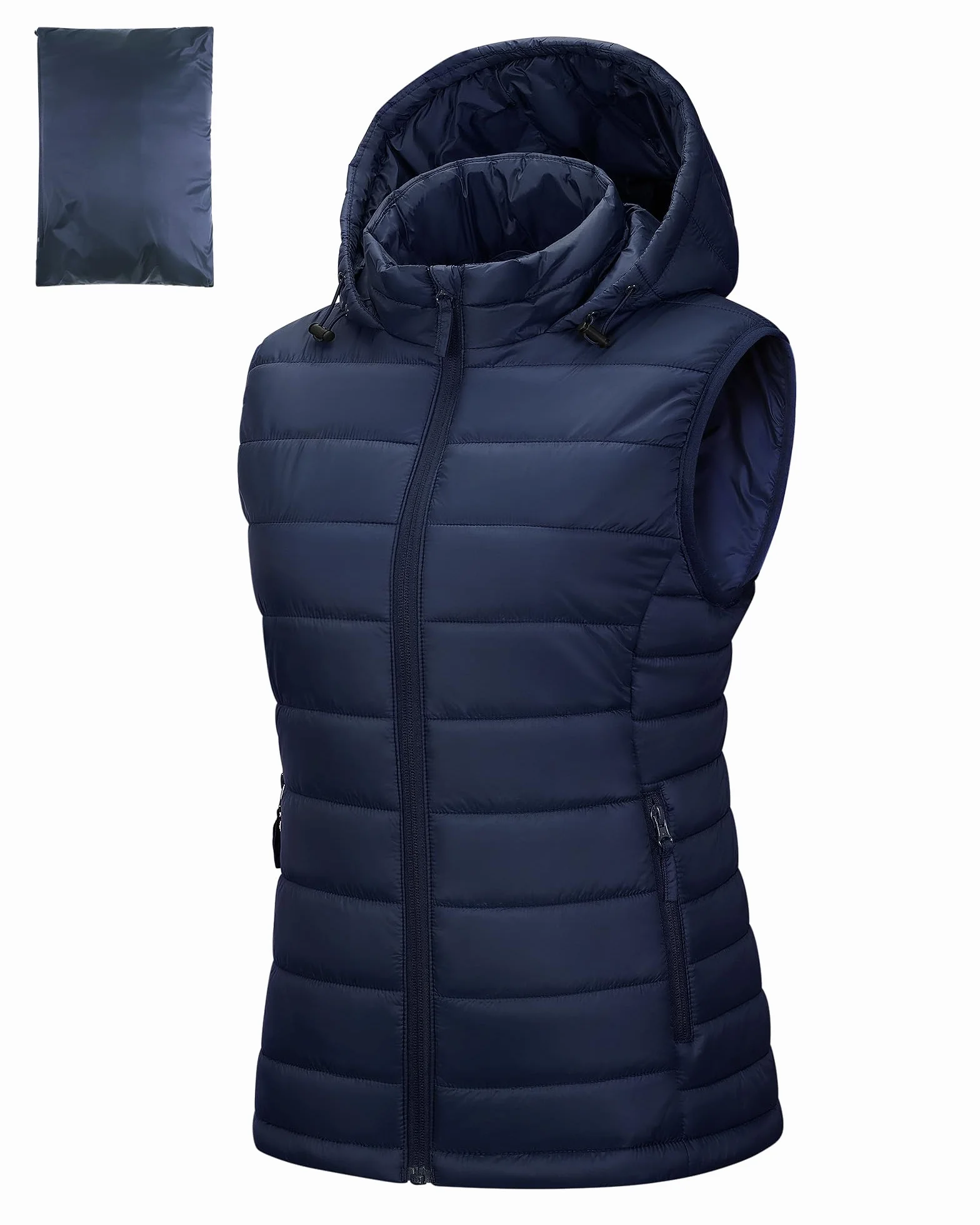 Outdoor Ventures Damska pikowana kamizelka z kapturem, pakowana, przejściowa kamizelka z podszewką, hybrydowa kamizelka sportowa, ciepła kamizelka rowerowa ze stójką, na wędrówki, kemping