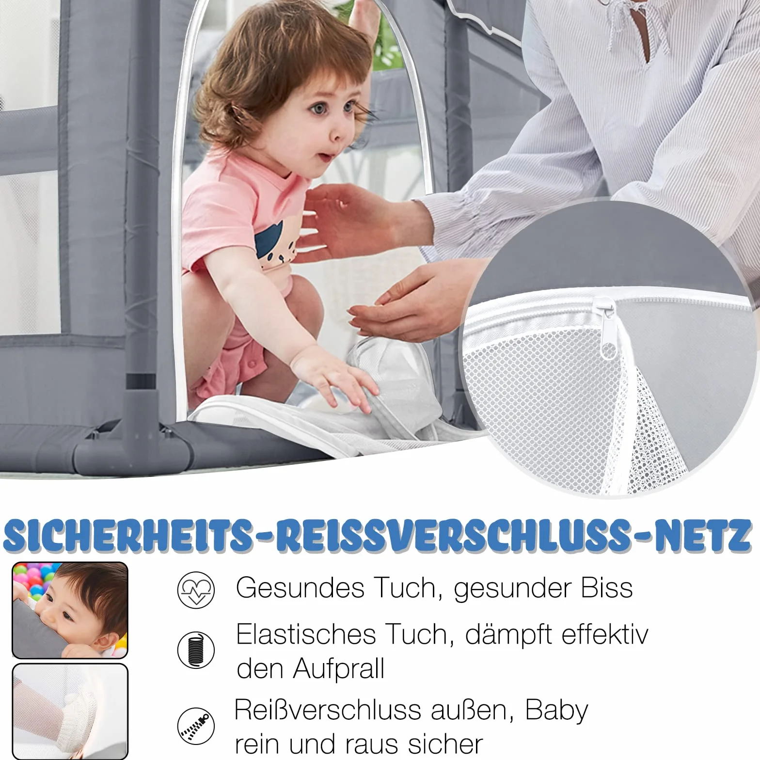 UISEBRT Kojec dla niemowląt, kratka ochronna z antypoślizgową podstawą i oddychającą siatką, stabilna kratka odgradzająca, centrum aktywności dla dzieci, ciemnoszary, 127 x 127 cm