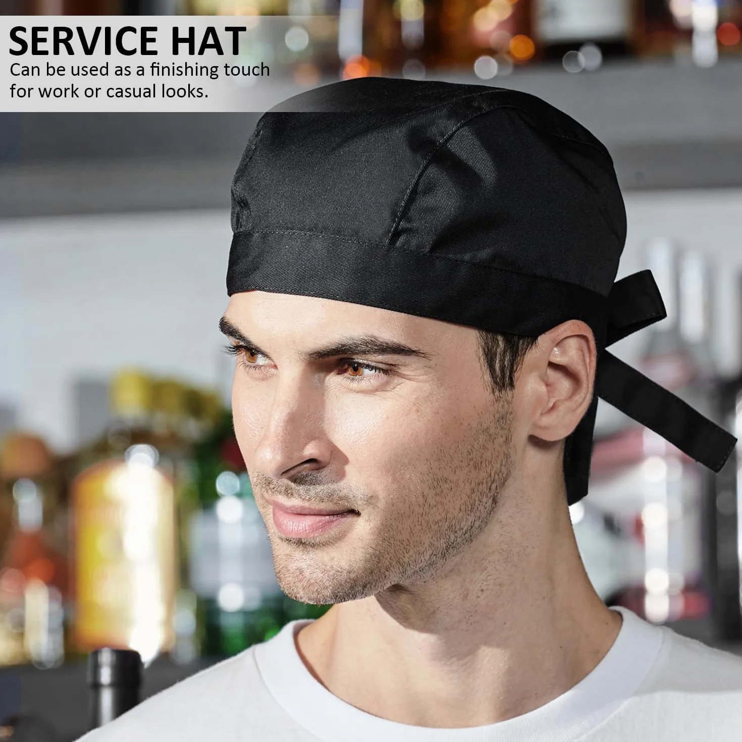 5 sztuk czapek kucharskich dla kobiet i mężczyzn, regulowana czapka, długa bandana, czapka kucharska, wysoka czapka kucharska, czapka kuchenna do gastronomii, czapka restauracyjna (czarna)