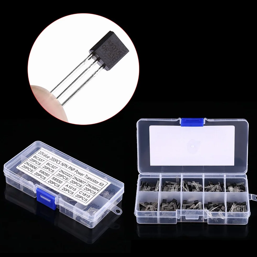 Tranzystor 2N2222 2N3904 Zestaw Asortymentowy Npn Pnp A1015 dla Led 2N 200 Sztuk 10 Wartości Tranzystory Krzemowe Asortyment Wciągarki Bc337, Bc327, 2N2222, 2N2907, 2N3904, 2N3906