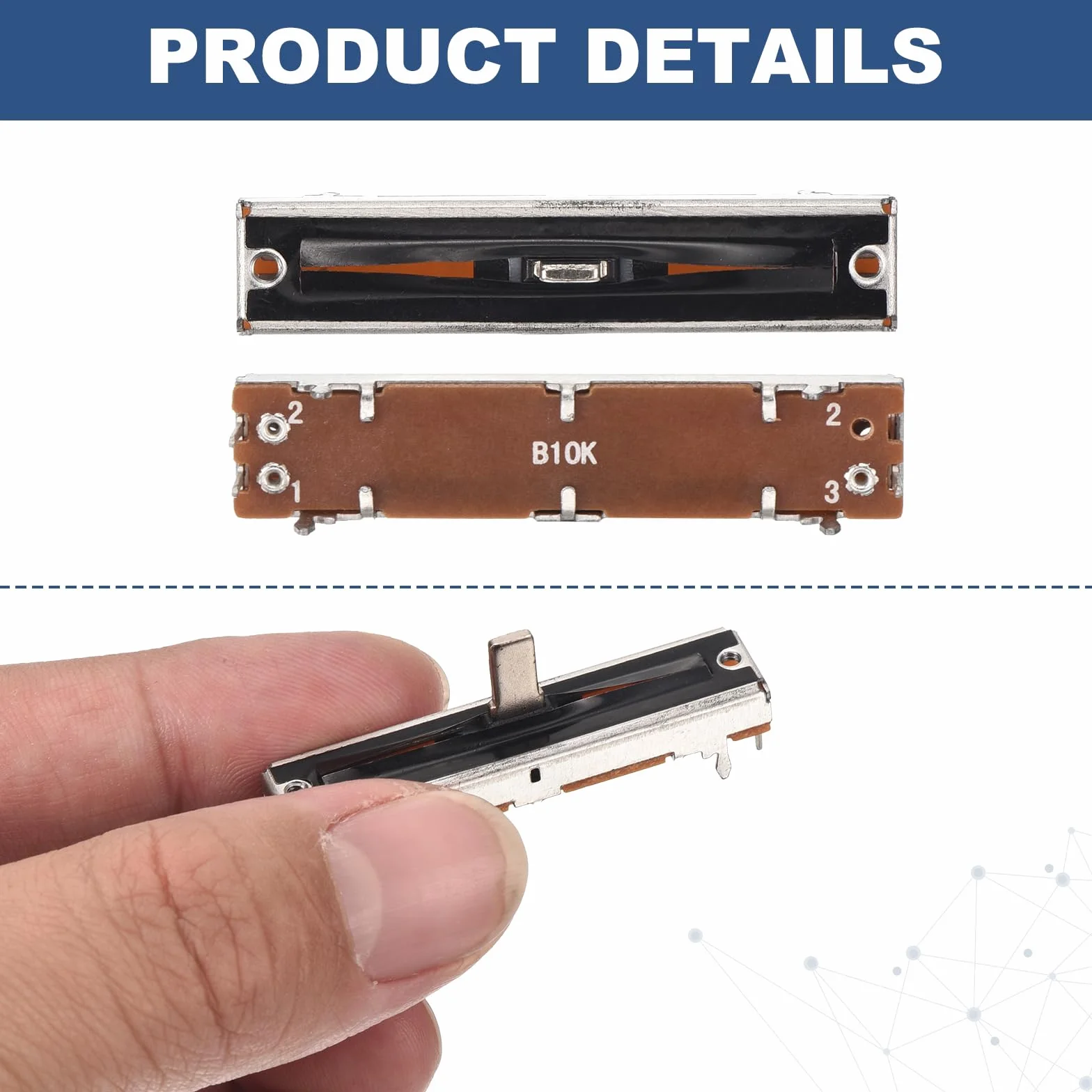 QUARKZMAN 2 szt. Prosty Potencjometr liniowy 7-pinowy B10K 45 mm (L) 30 mm skok 10 mm Uchwyt Fader Zmienny rezystor Mikser Elektroniczny Potencjometr Do Tuning