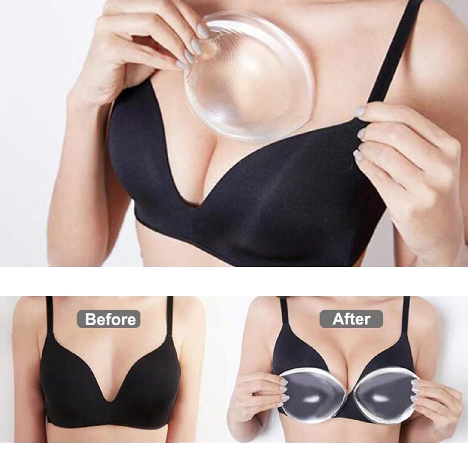 Transparent,DD~cup 800g/pair,OSEMISS Samoprzylepne silikonowe żelowe wkładki do biustonosza powiększające piersi 1 para wkładek do biustonosza do kostiumu kąpielowego bikini
