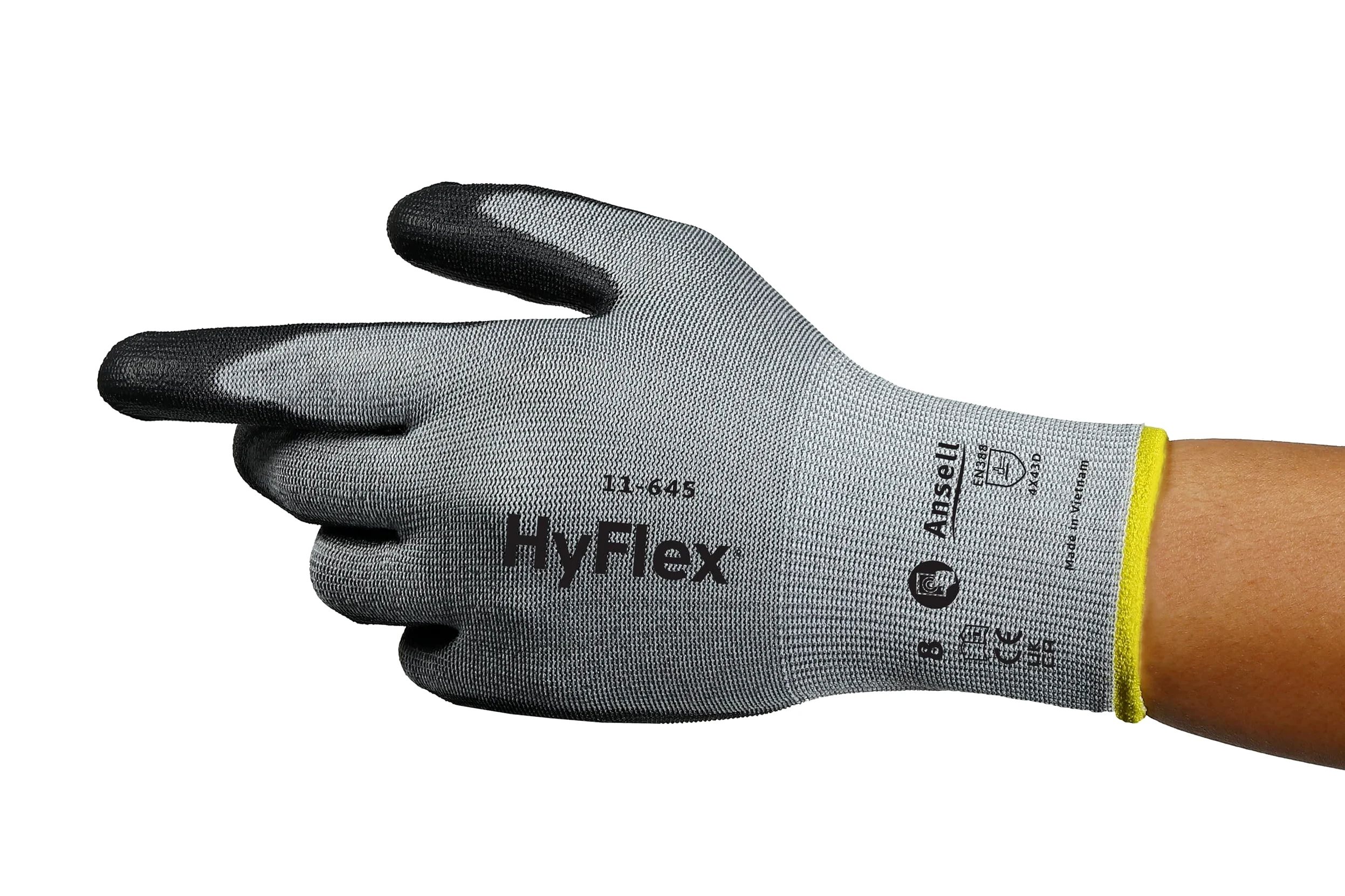 Ansell Hyflex 11-645 Robocze rękawice do ochrony mechanicznej, Rozmiar 8 (M), Czarny (12 Par)