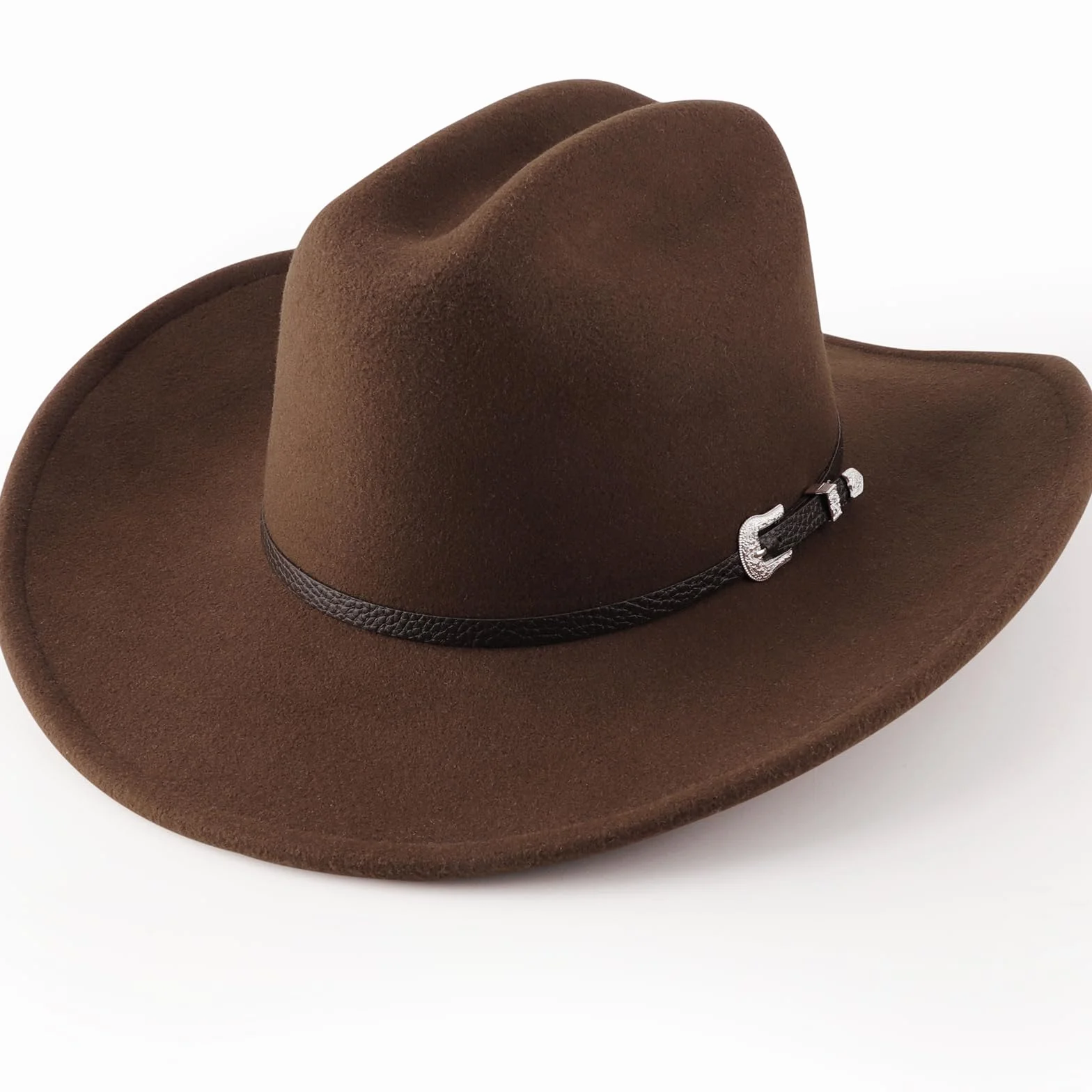 DRESHOW Kapelusz Kowbojski dla Kobiet Kapelusze Filcowe Cattleman Western Retro Fedora Outdoorowy Kapelusz Kowbojski z Kształtowalnym Szerokim Rondem Filcem i Paskiem z Klamrą