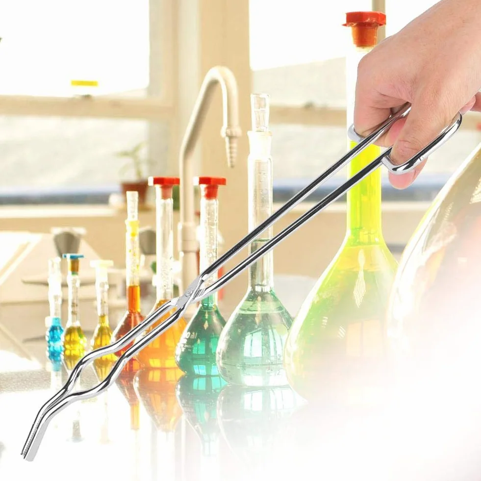 Pęseta do tygla laboratoryjnego, szczypce ze stalowym uchwytem na kubek, szczypce chemiczne, instrument nauczający z nitem lotniczym, do wypolerowanego zakończenia laboratoryjnego (300 mm)