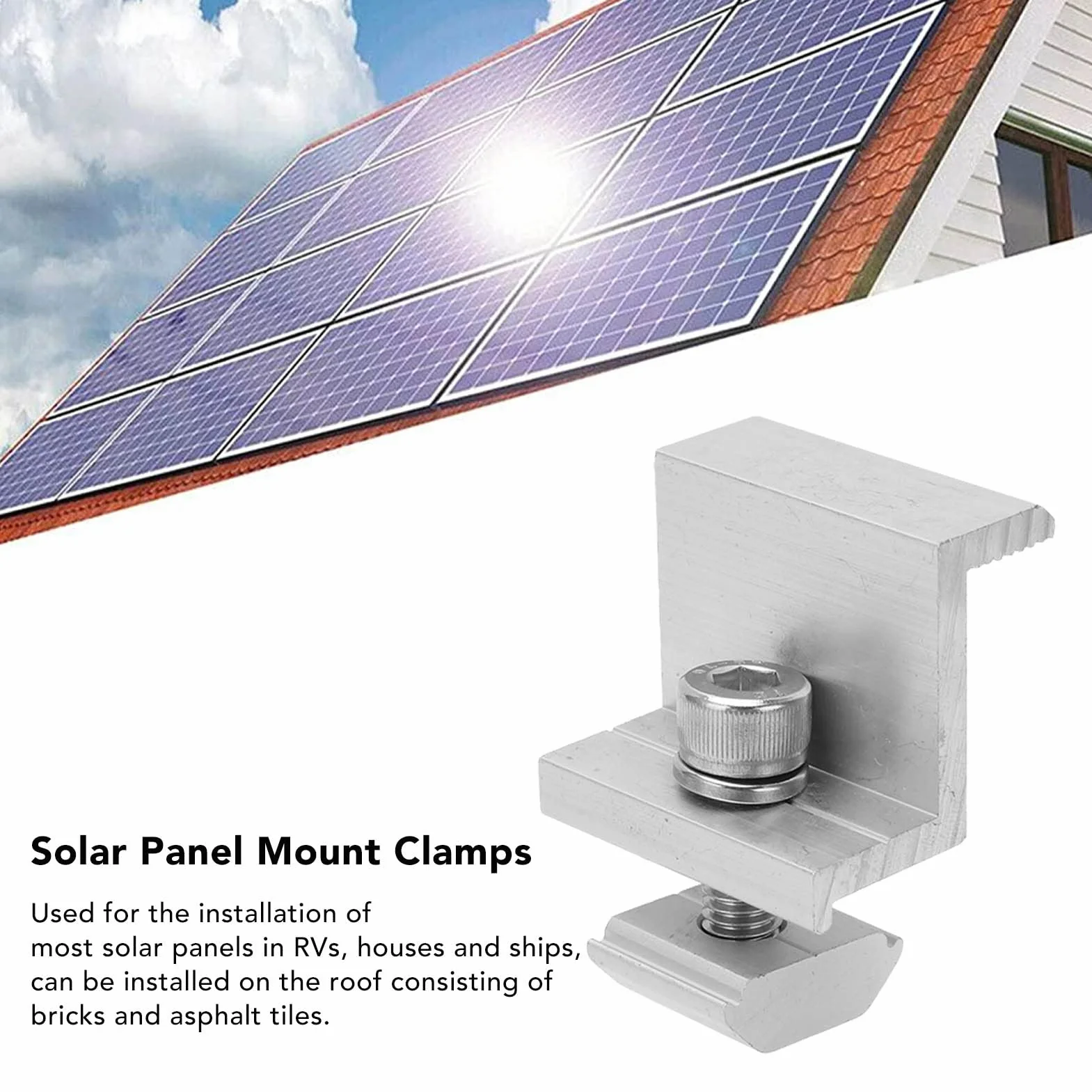 10 Sztuk Mocowanie Panelu Słonecznego Wspornik Z, Zaciski Uziemiające Panel Słoneczny ze Stopu Aluminium PV Montażowe Zaciski Boczne do Układu Słonecznego (35mm)