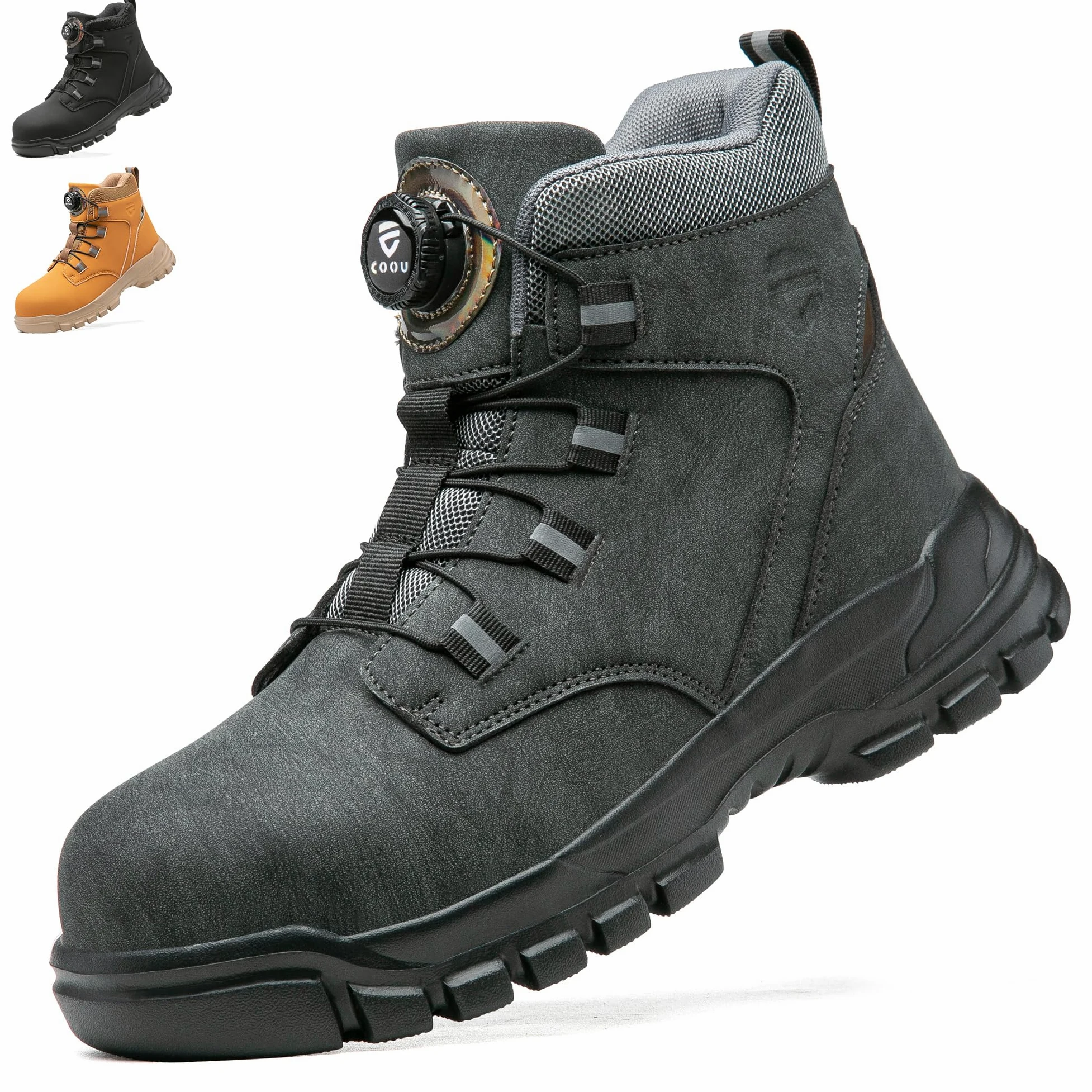 KOIFISH Buty ochronne dla mężczyzn i kobiet wysokie buty ochronne lekkie wygodne buty robocze ze stalowym noskiem antypoślizgowe, Szary, 37 EU