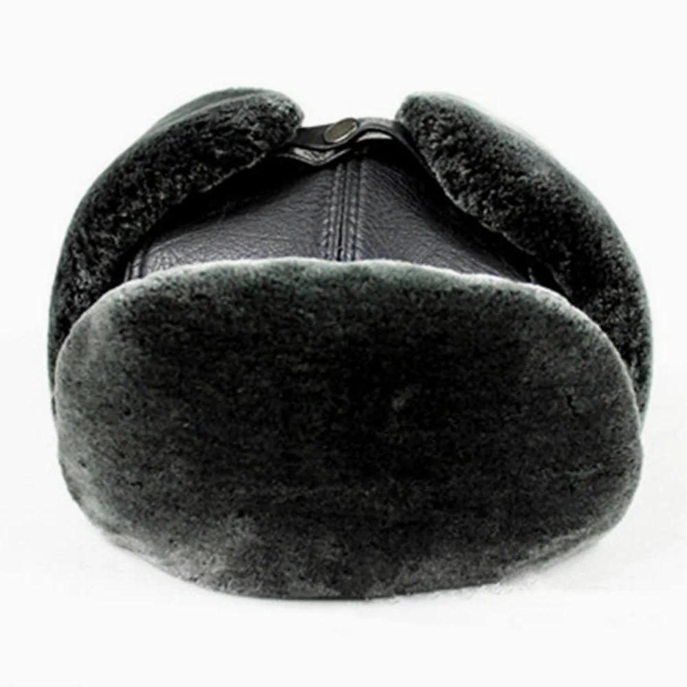 Czapka zimowa męska skórzana, ciepła czapka typu bomber z uszami, średniej wielkości aksamitne grube nauszniki, czapka narciarska (D 7),D-7 (D 7)