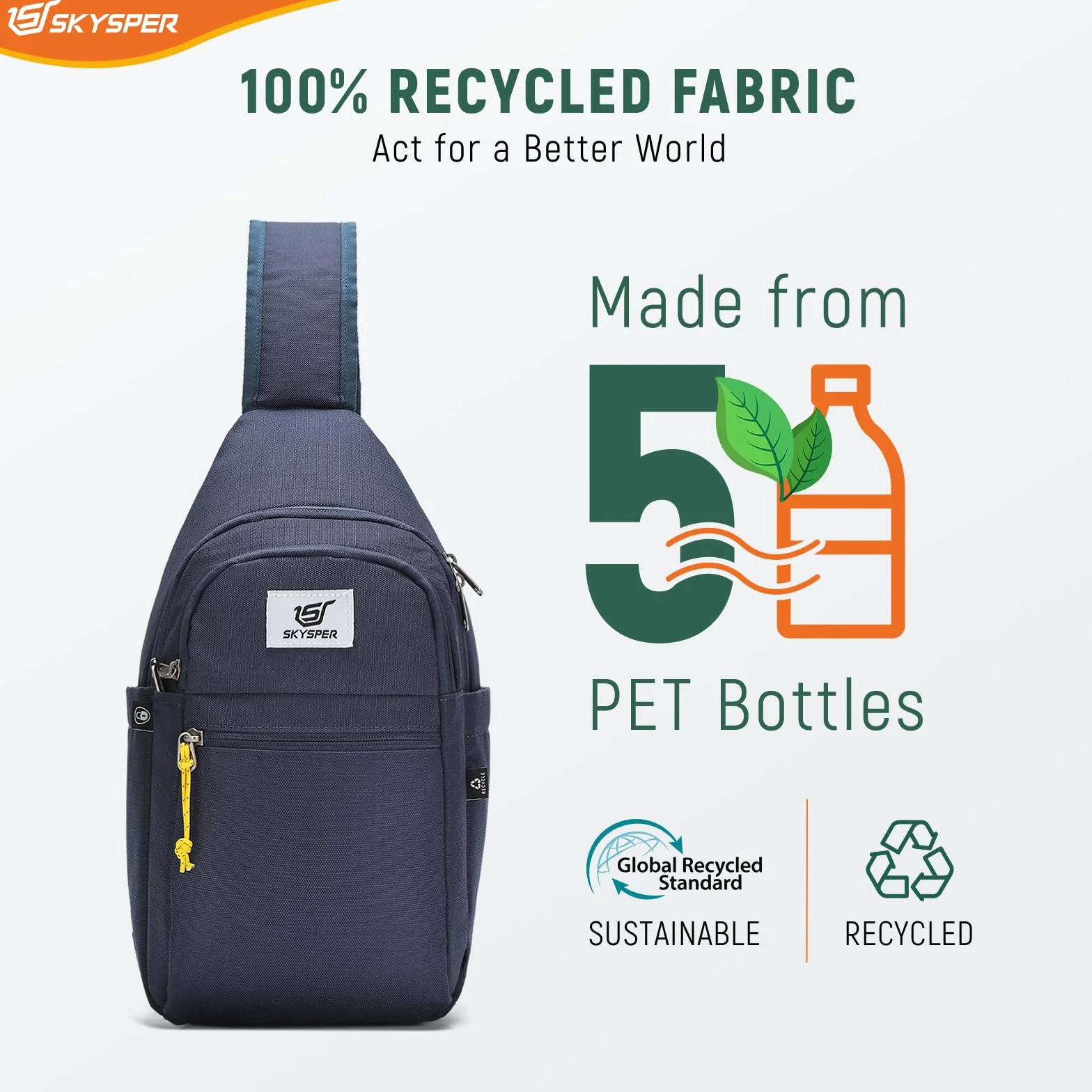 SKYSPER Torba na ramię RFID antykradzieżowa torba crossbody, z recyklingu, podróżna, torba na ramię, plecak na ramię
