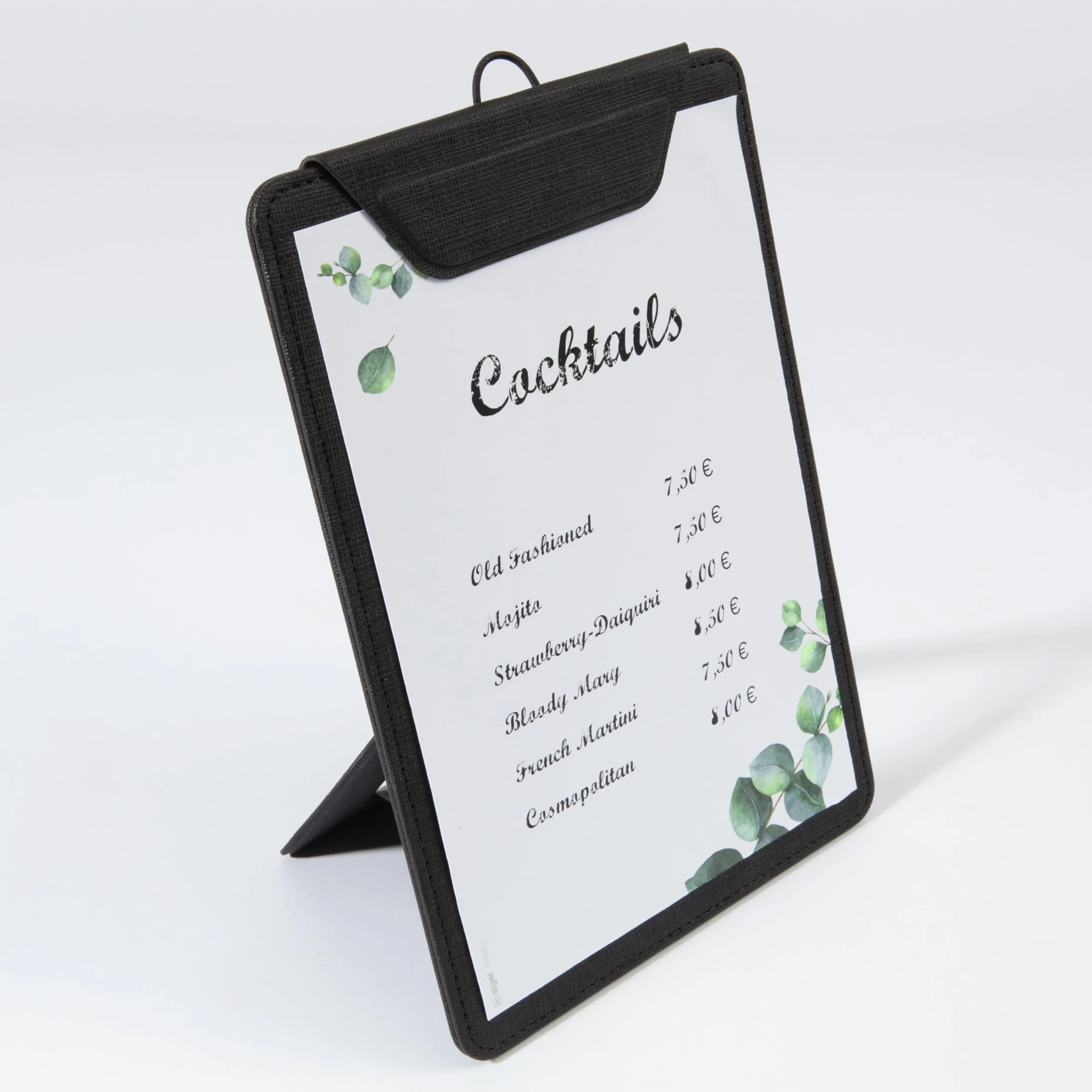 SIGEL KB100 deska zaciskowa do menu A4, czarna, z funkcją podstawki, stabilna deska z klipsem