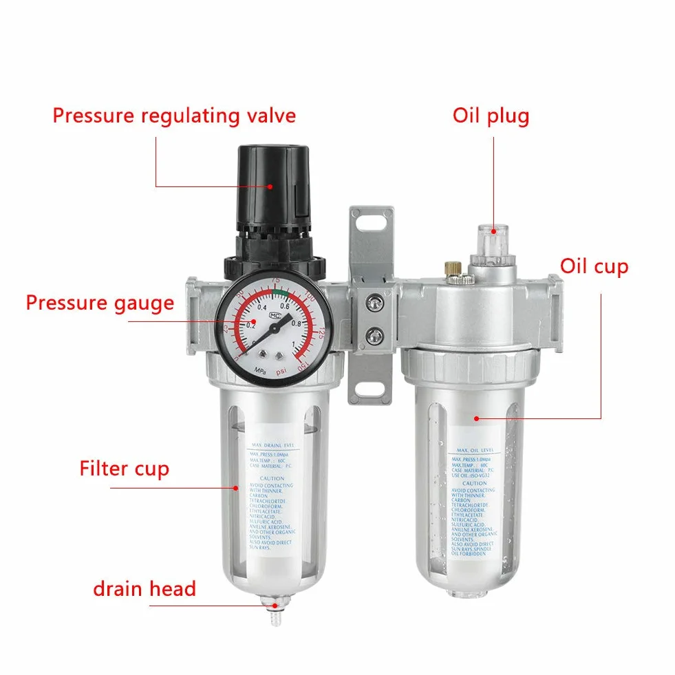 Regulator filtra powietrza, 1/2"separator oleju Filtr sprężarki do sprężarek i narzędzi pneumatycznych
