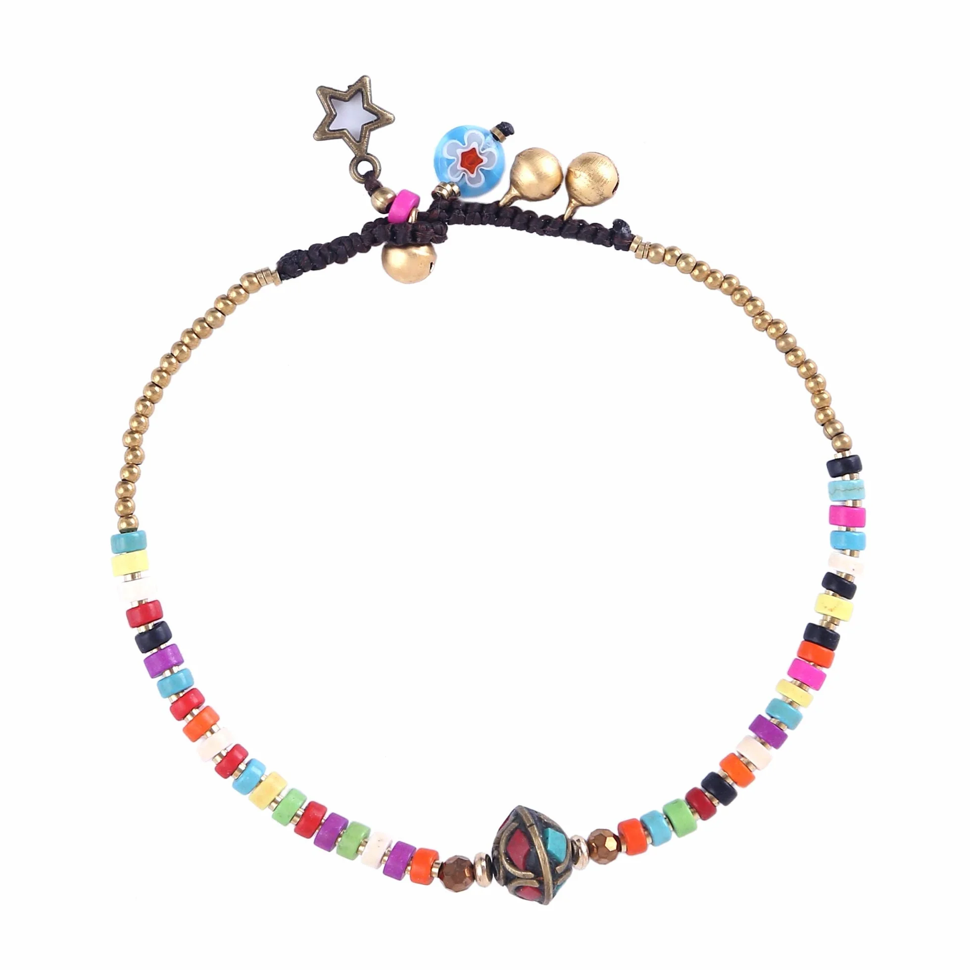 Made by Nami Bransoletka na Nogę Wodoodporna - Anklet Orientalne Perły Boho Hippie Handmade Regulowana 23-24cm