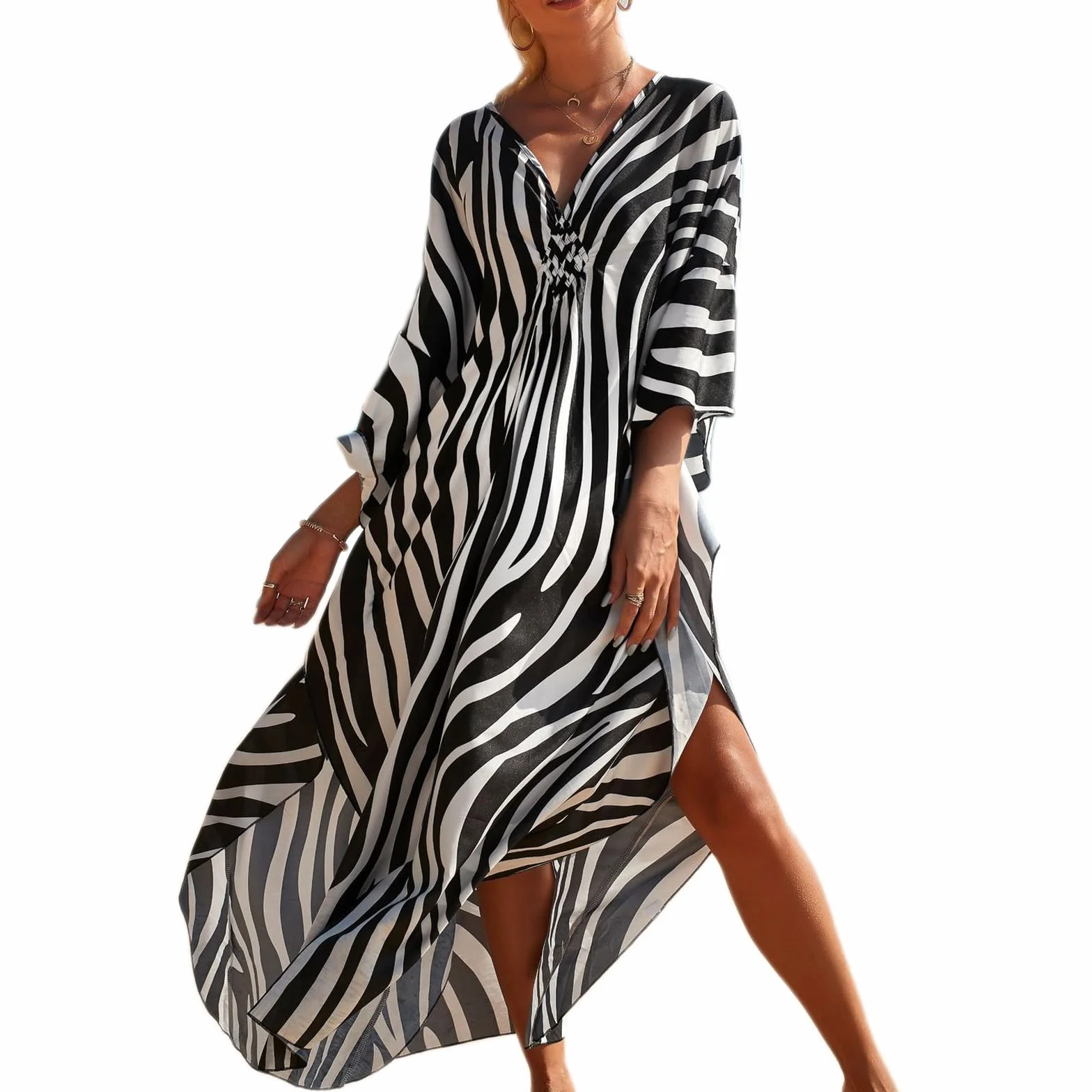 Baynetin Damska sukienka plażowa maxi boho ponczo kaftan rozmiar uniwersalny