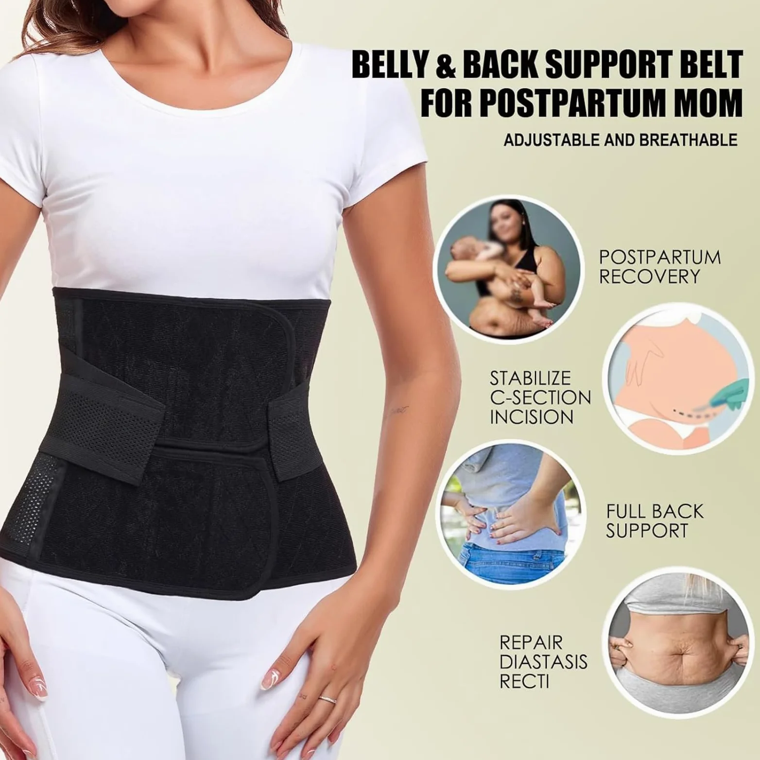 Postpartum Belly Belt, Postpartum Belt, Abdominal Belt, Cesarean Section Recovery Support Belt ，stomach Wrap Postpartum(Beige,Large)