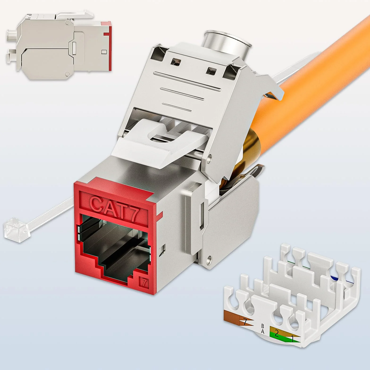 FGB Panel krosowy 10 Gbps 24 porty CAT7 24 x kolorowe moduły Cat7 Keystone, 19" montaż w stelażu RJ45 LAN Sieć 600 MHz kabel instalacyjny do przełączników sieciowych Gigabit