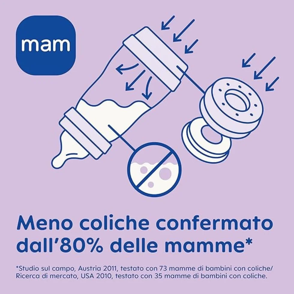 MAM Butelka dla niemowląt Easy Start, 2 butelki dla niemowląt, 2-4 miesiące, 260 ml ze strumieniem smoczka 2 na 2 miesiące, silikonowe SkinSoft, Bio-okrągłe, jasnoniebieskie