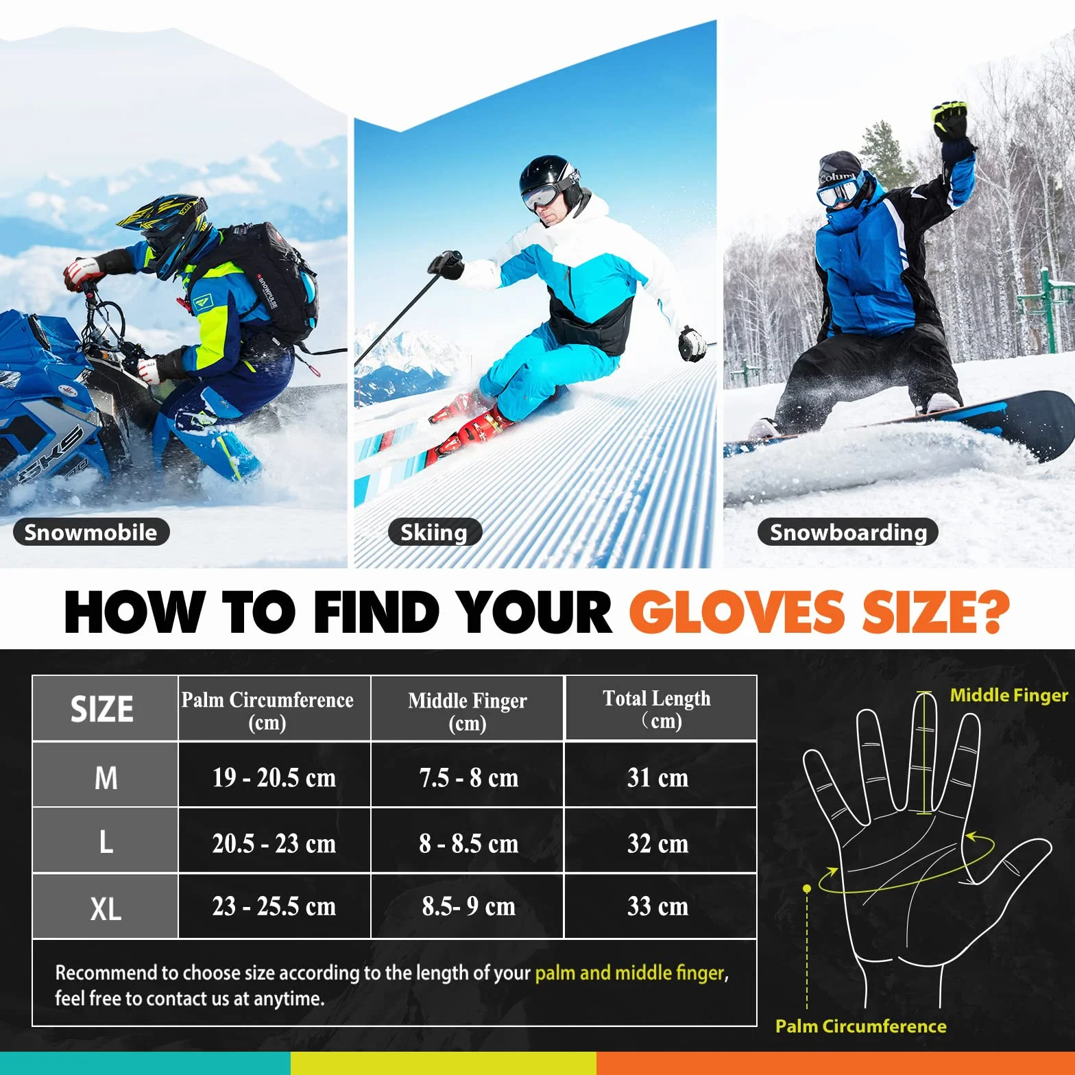 Hikenture Rękawice narciarskie dla mężczyzn i kobiet - 3M Thinsulate rękawice śniegowe wodoodporne izolowane - ekstremalne zimne dni rękawice snowboardowe, dla dorosłych, zimowe, ciepłe rękawice na