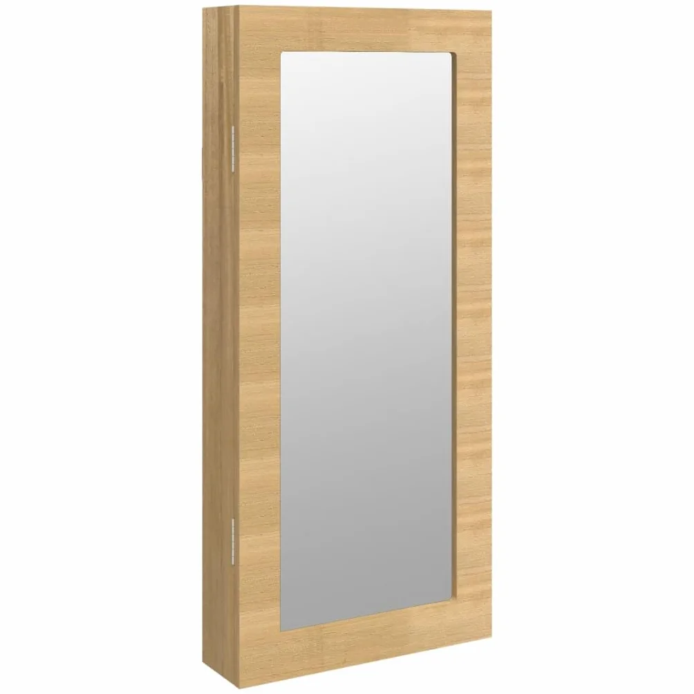 Szafka na biżuterię z lustrem, montaż ścienny, 30 x 8,5 x 67 cm, z materiału drewnopochodnego, zamykane drzwi z 2 kluczami, miękka poszewka z tkaniny, haczyki i półki na biżuterię i perfumy,