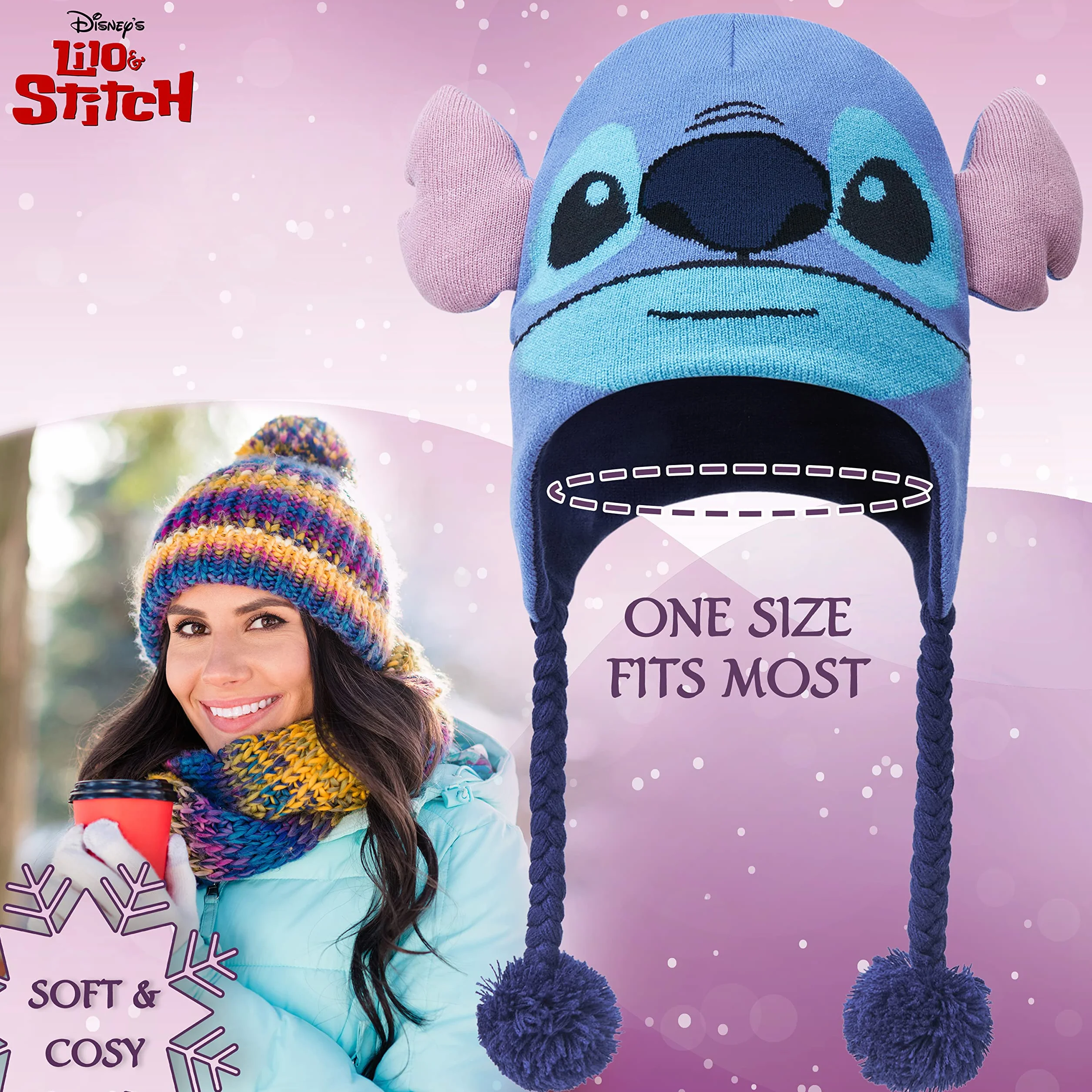 Disney Stitch czapka szalik zestaw z rękawiczkami dla dziewcząt