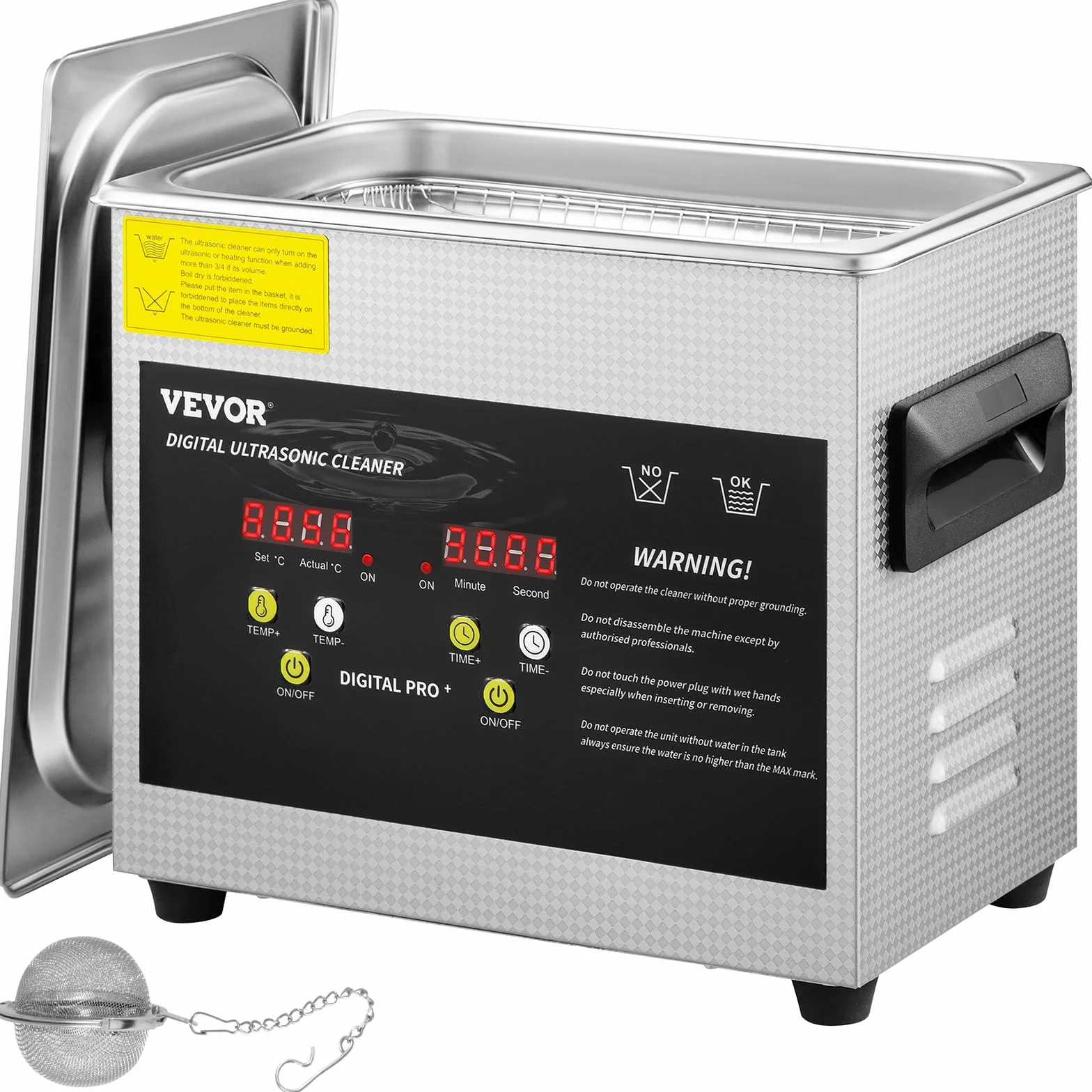 VEVOR Cyfrowa myjka ultradźwiękowa 3L 200W 120W stal nierdzewna z ogrzewaniem i timerem