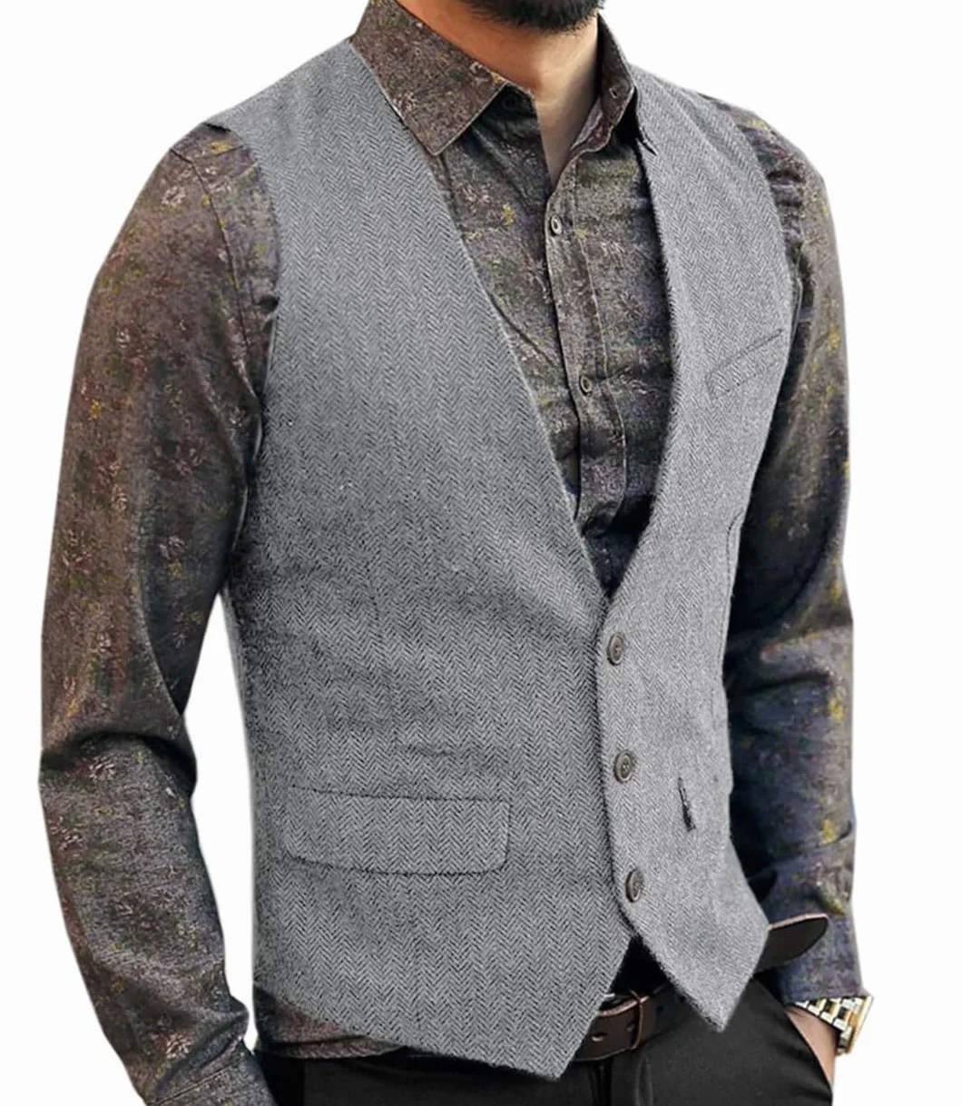 Męska kamizelka garniturowa z dekoltem w serek klasyczna formalna kamizelka biznesowa slim fit