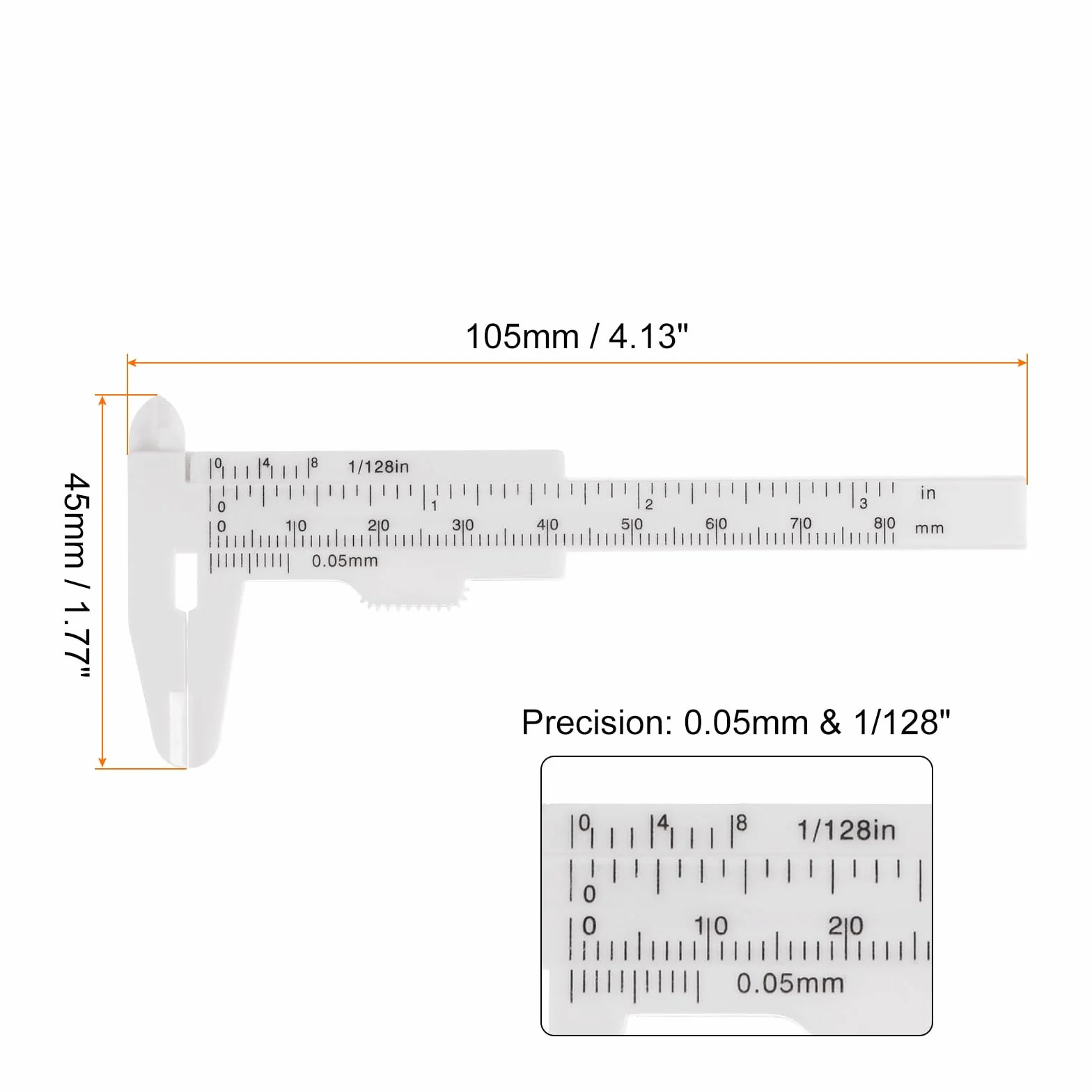 QUARKZMAN 10 szt. mini plastikowa suwmiarka 80 mm 3" suwmiarka przenośna linijka narzędzie pomiarowe (metryczne/cale) biała