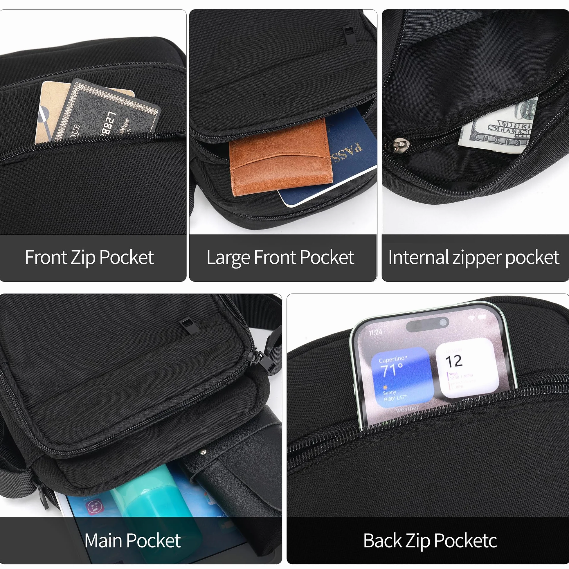 Męska torba na ramię, wodoodporna torba crossbody z zamkiem błyskawicznym i regulowanym paskiem, lekka podróżna torba boczna dla mężczyzn i kobiet, do pracy na świeżym powietrzu, na zakupy, do
