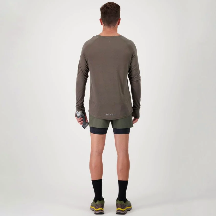 BODYCROSS męska wełniana koszulka do biegania Miky Khaki - Tencel - termoregulacja, lekkość, komfort, widoczność, przepustka kciuk