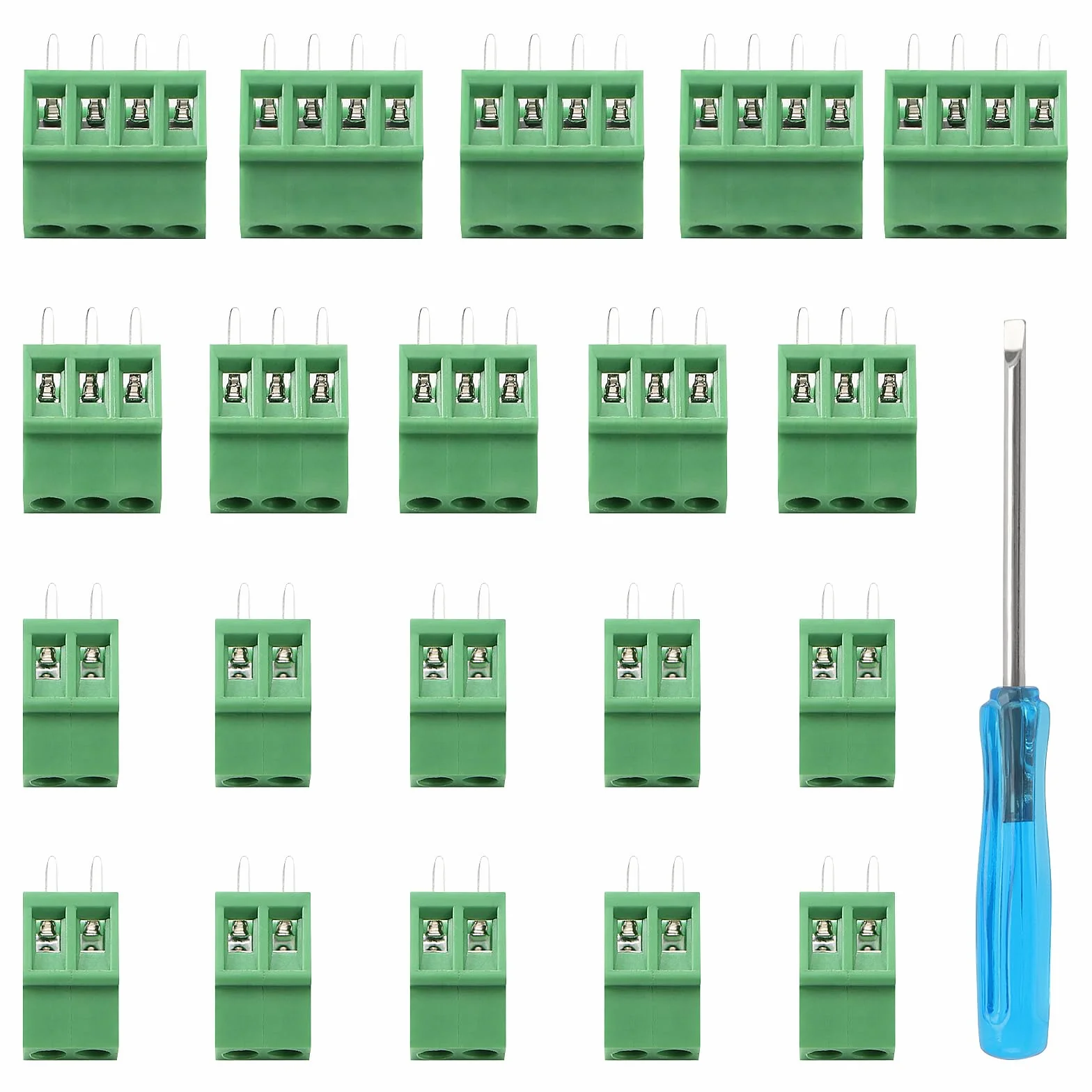 YIXISI 20 Sztuk 2.54mm 2/3/4-Pinowe Złączy Śrubowych do Montażu na Płytce Drukowanej, 2.54mm Złącze Śrubowe PCB, Zielony